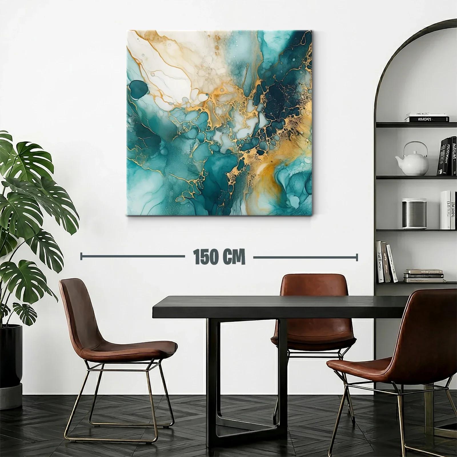 Cuadro abstracto con tonos turquesa y dorado brillante — miniatura 2