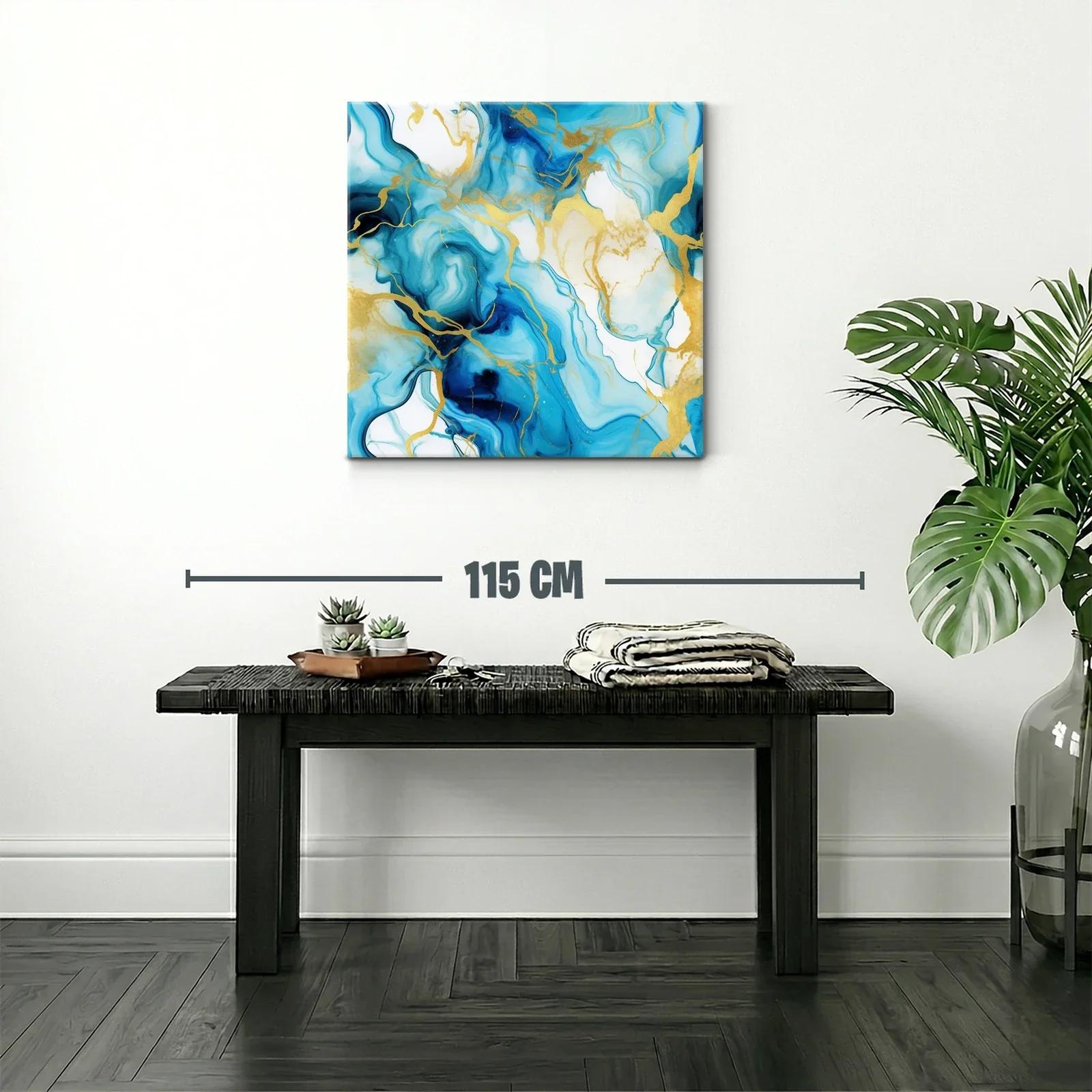 Arte abstracto con tonos azules y detalles dorados — miniatura 2