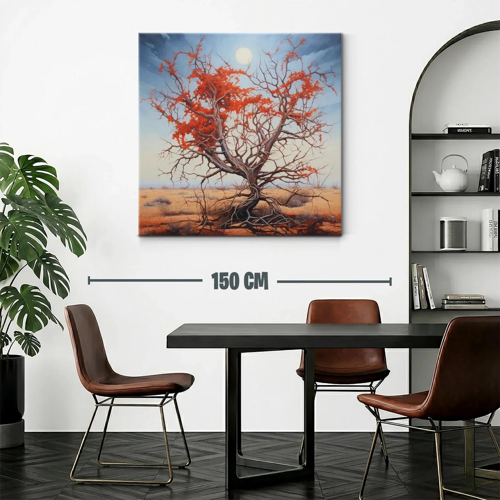 Árbol solitario con follaje rojo en paisaje desértico — miniatura 2