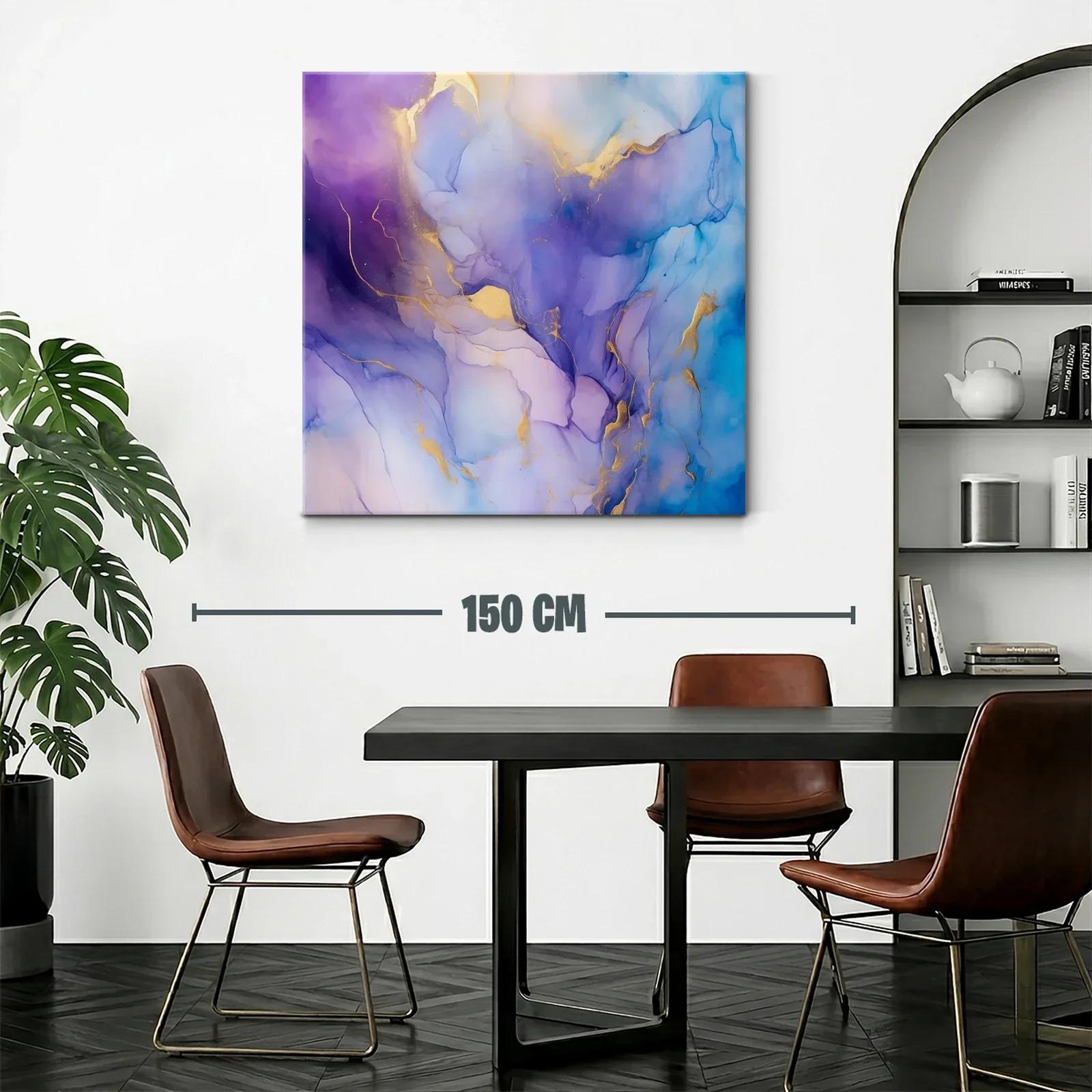 Cuadro abstracto en tonos azul, violeta y dorado elegante — miniatura 2