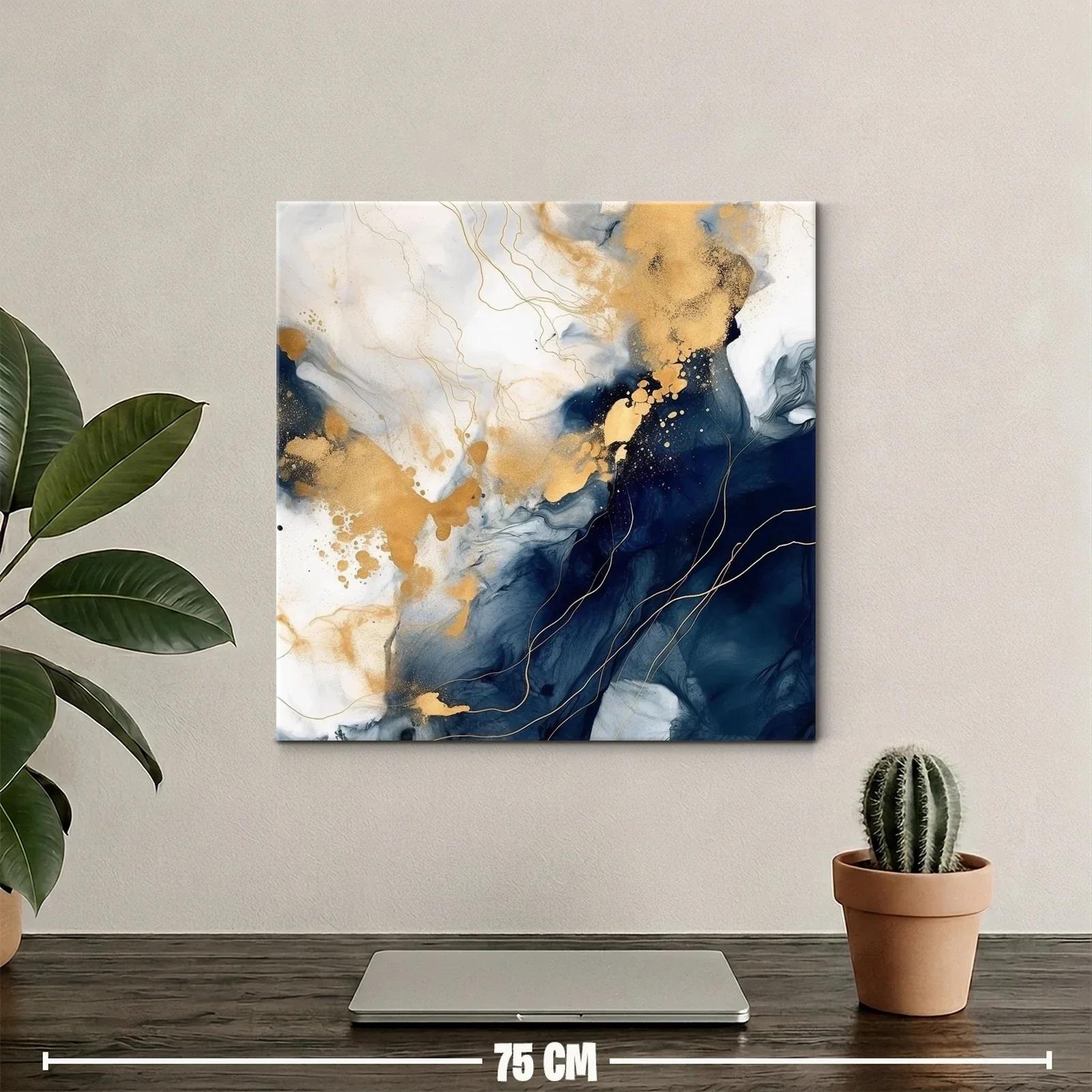 Cuadro abstracto con tonos dorados y azul marino elegante — miniatura 2