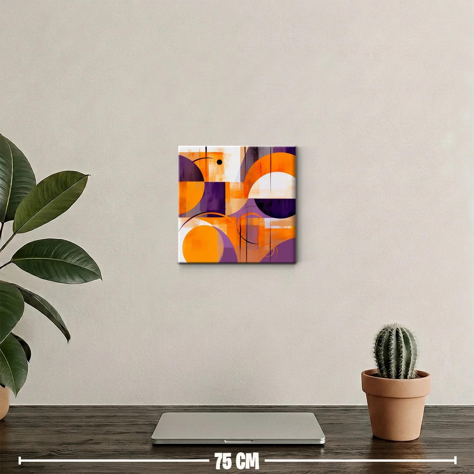 Cuadro abstracto con formas circulares en tonos naranja y morado — miniatura 2