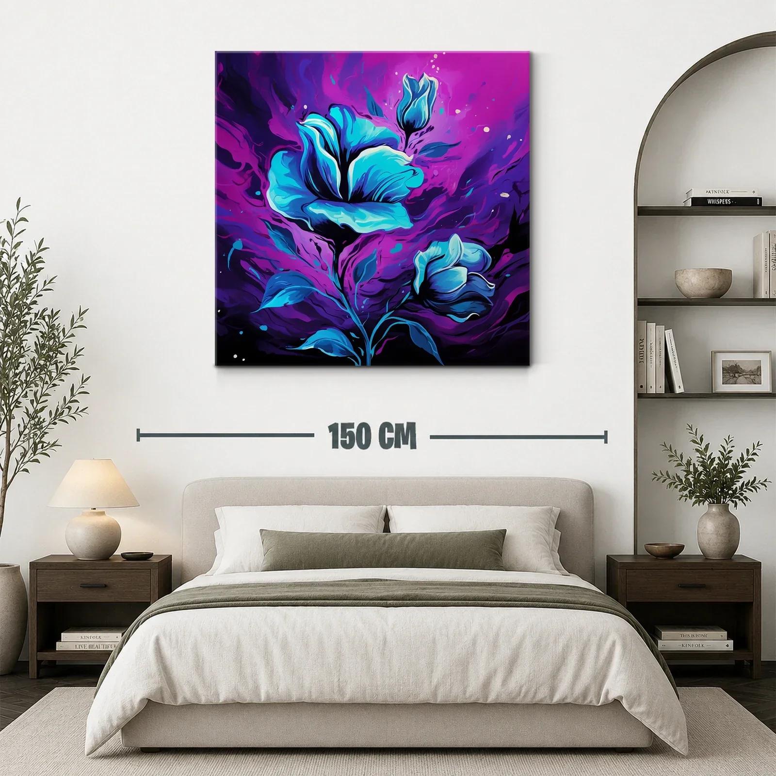 Flores azules vibrantes sobre fondo púrpura dinámico — miniatura 3