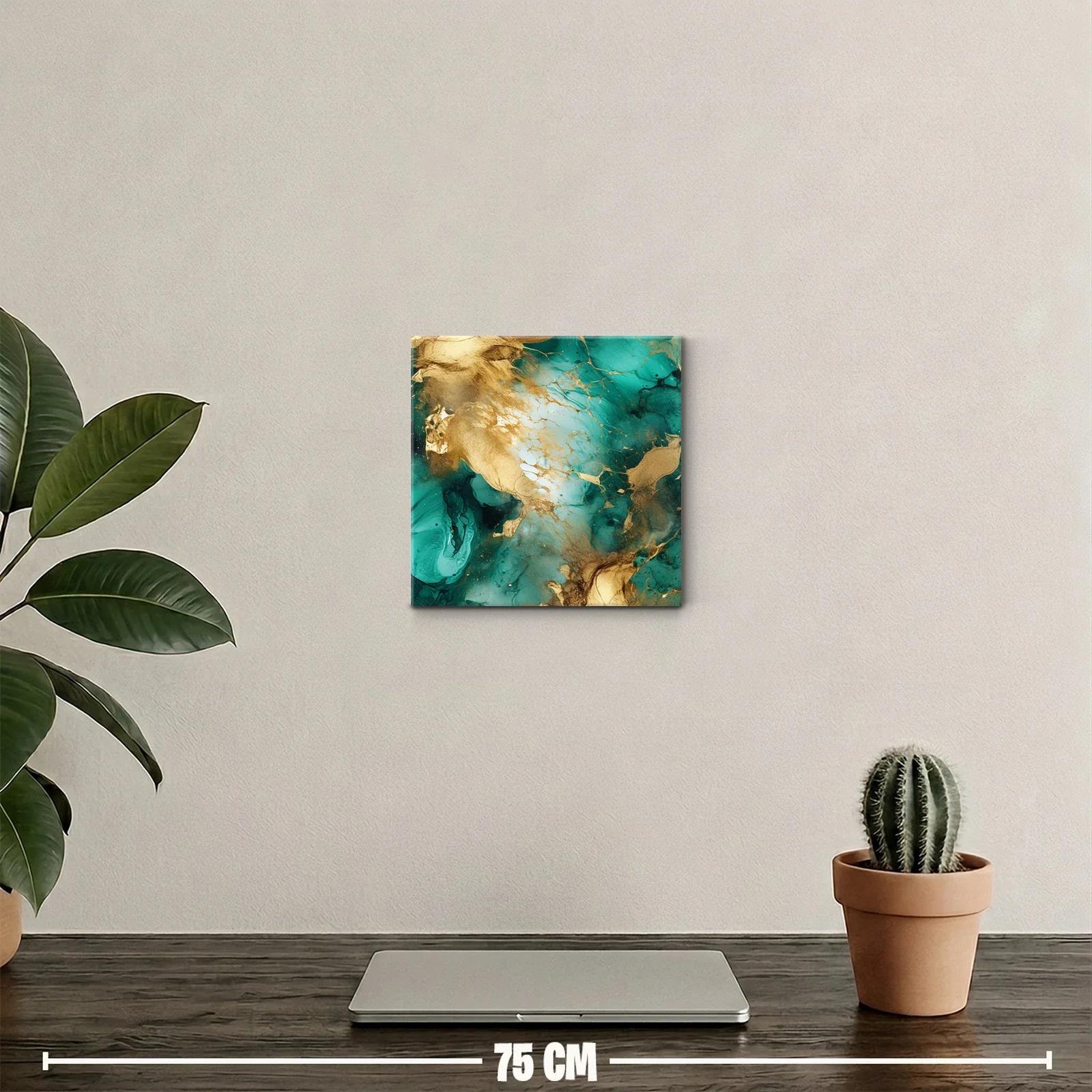 Cuadro abstracto con tonos dorados y verdes vibrantes — miniatura 2