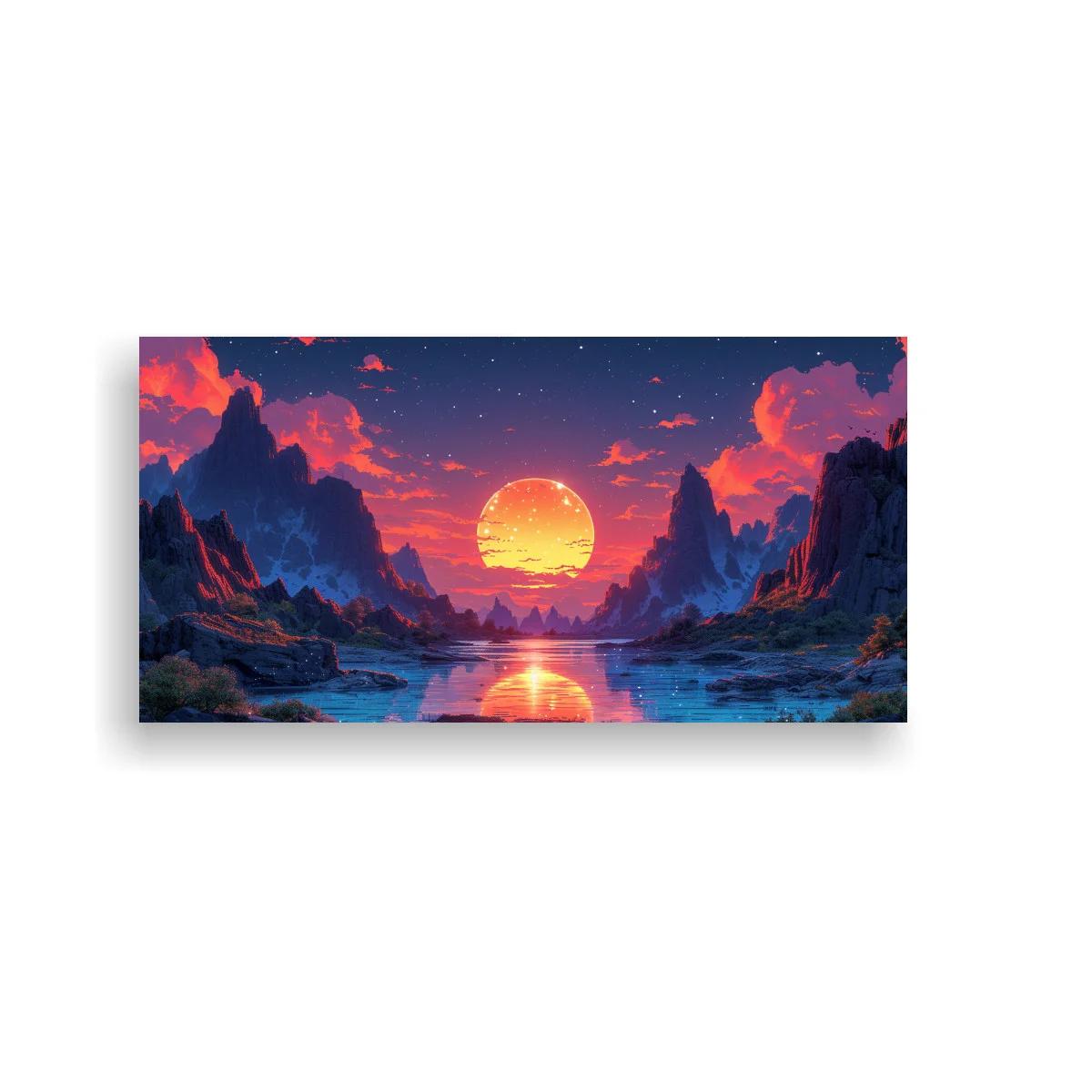 Cuadro sol sobre un lago entre montañas reflejado en el agua — imagen principal
