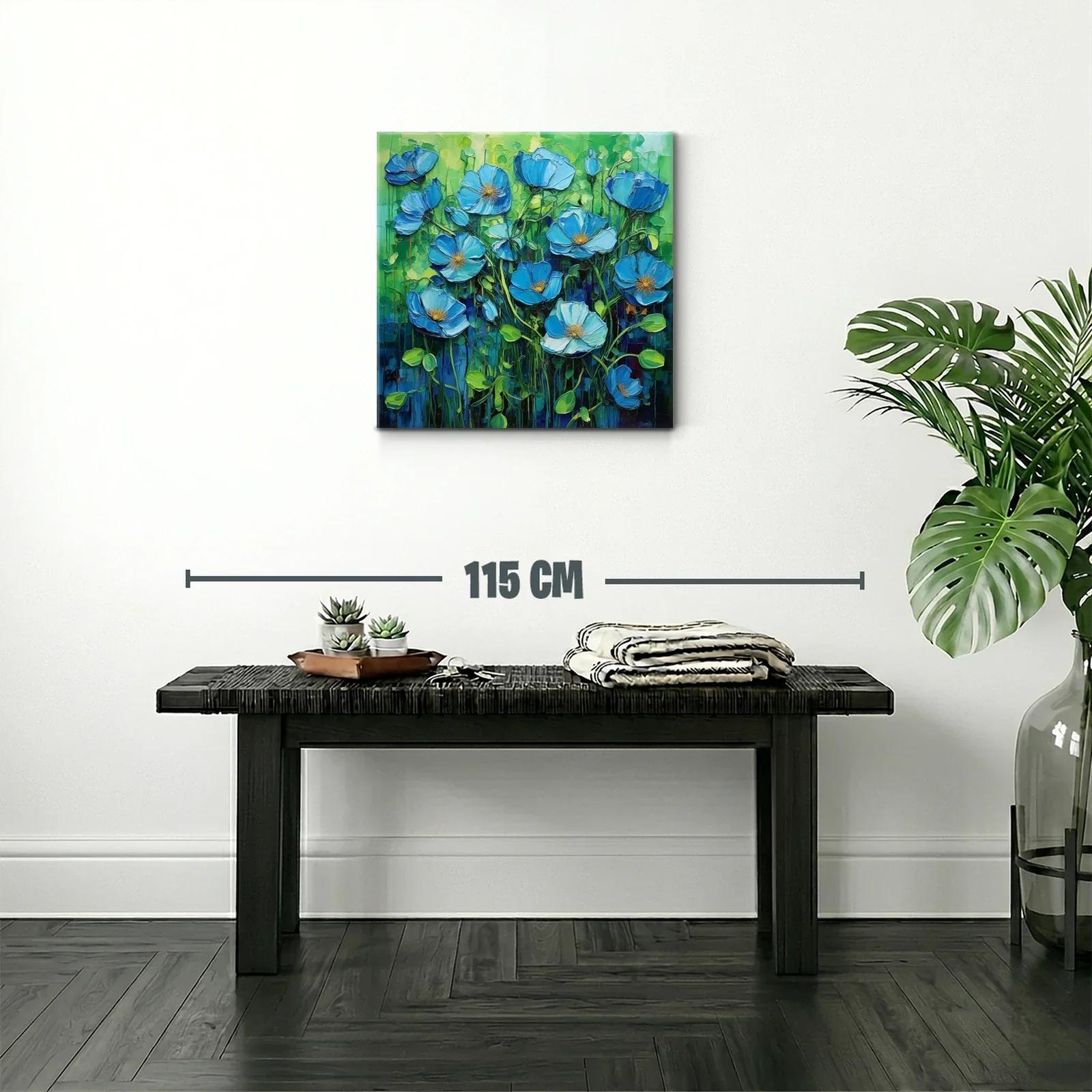 Flores Azules Vibrantes en Fondo Verde Intenso — miniatura 2