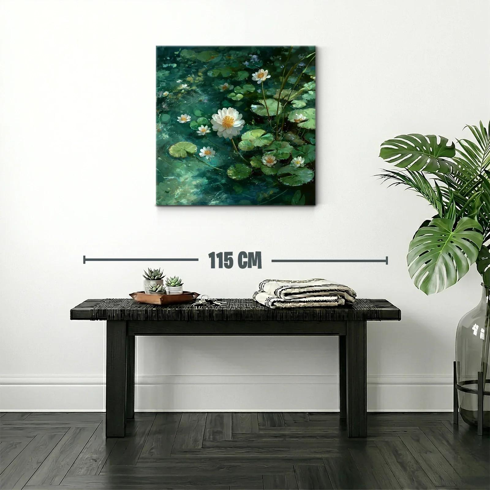 Lienzo de flores acuáticas en tonos verde y blanco — miniatura 2