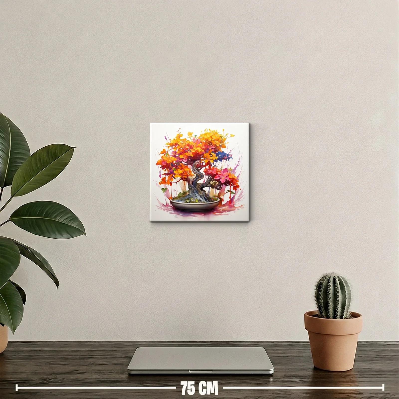 Cuadro artístico con bonsái floral vibrante y colorido — miniatura 2