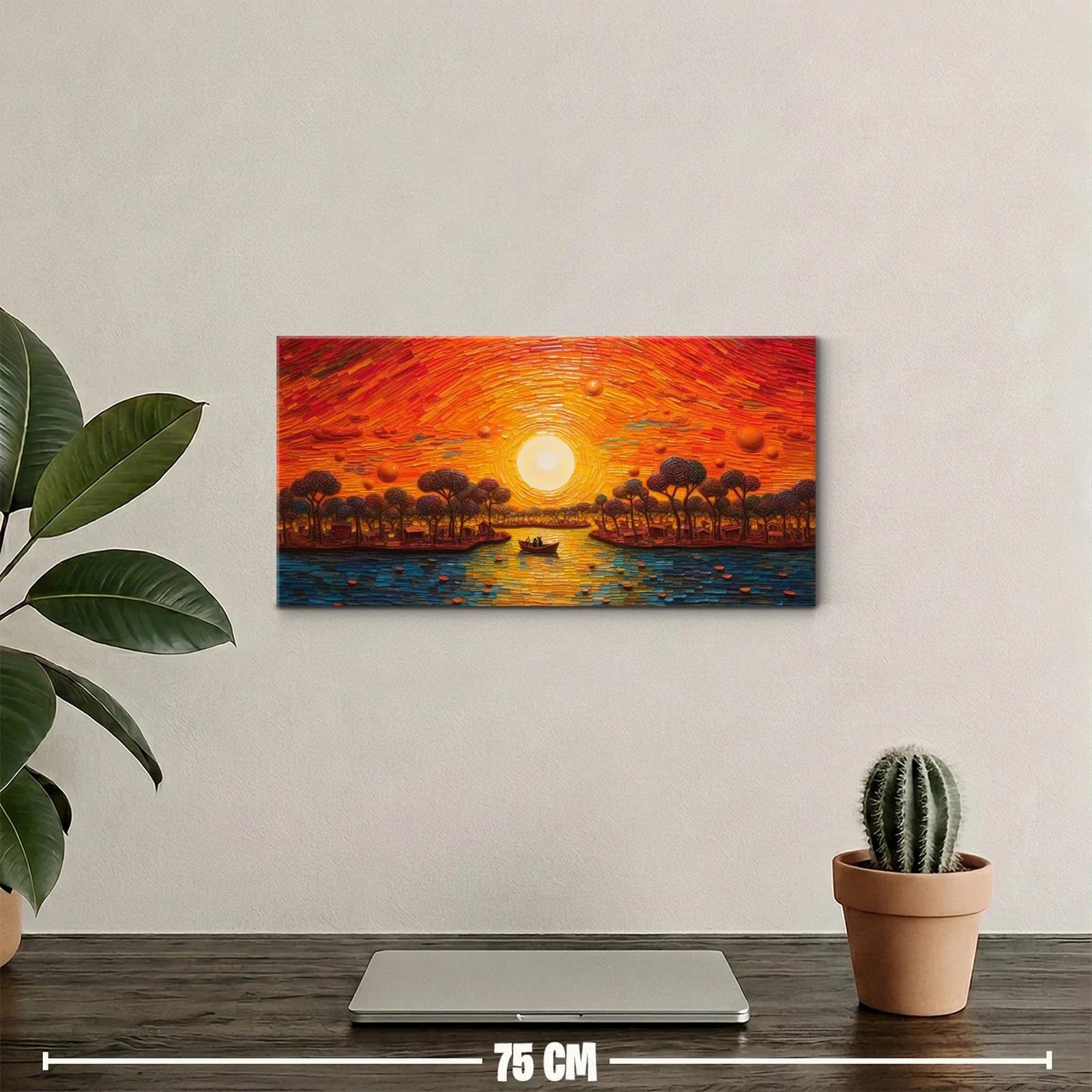 Cuadro atardecer sobre un lago con gran sol brillante — miniatura 2