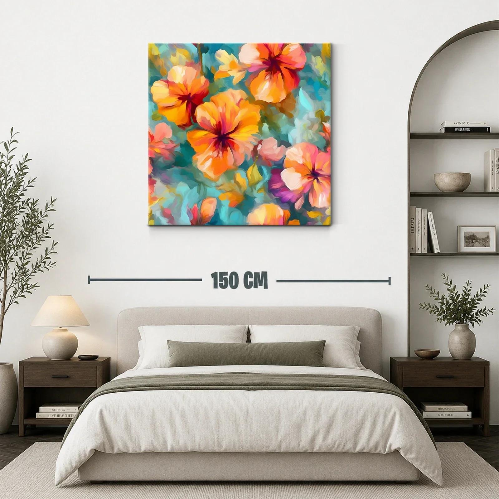 Cuadro de flores vibrantes en tonos cálidos y fríos — miniatura 3