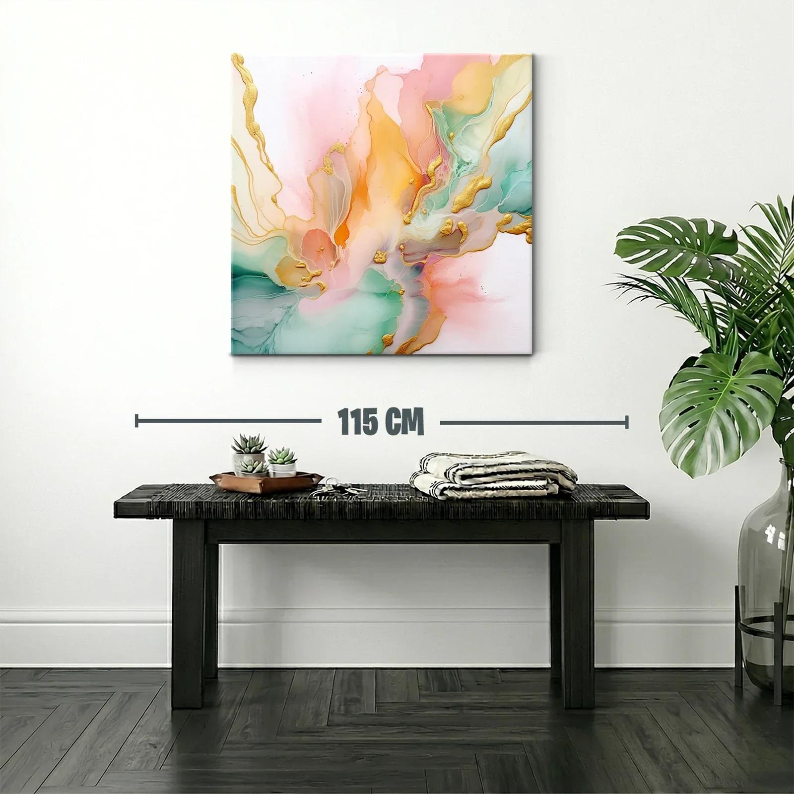 Cuadro abstracto con tonos pastel y detalles dorados — miniatura 2