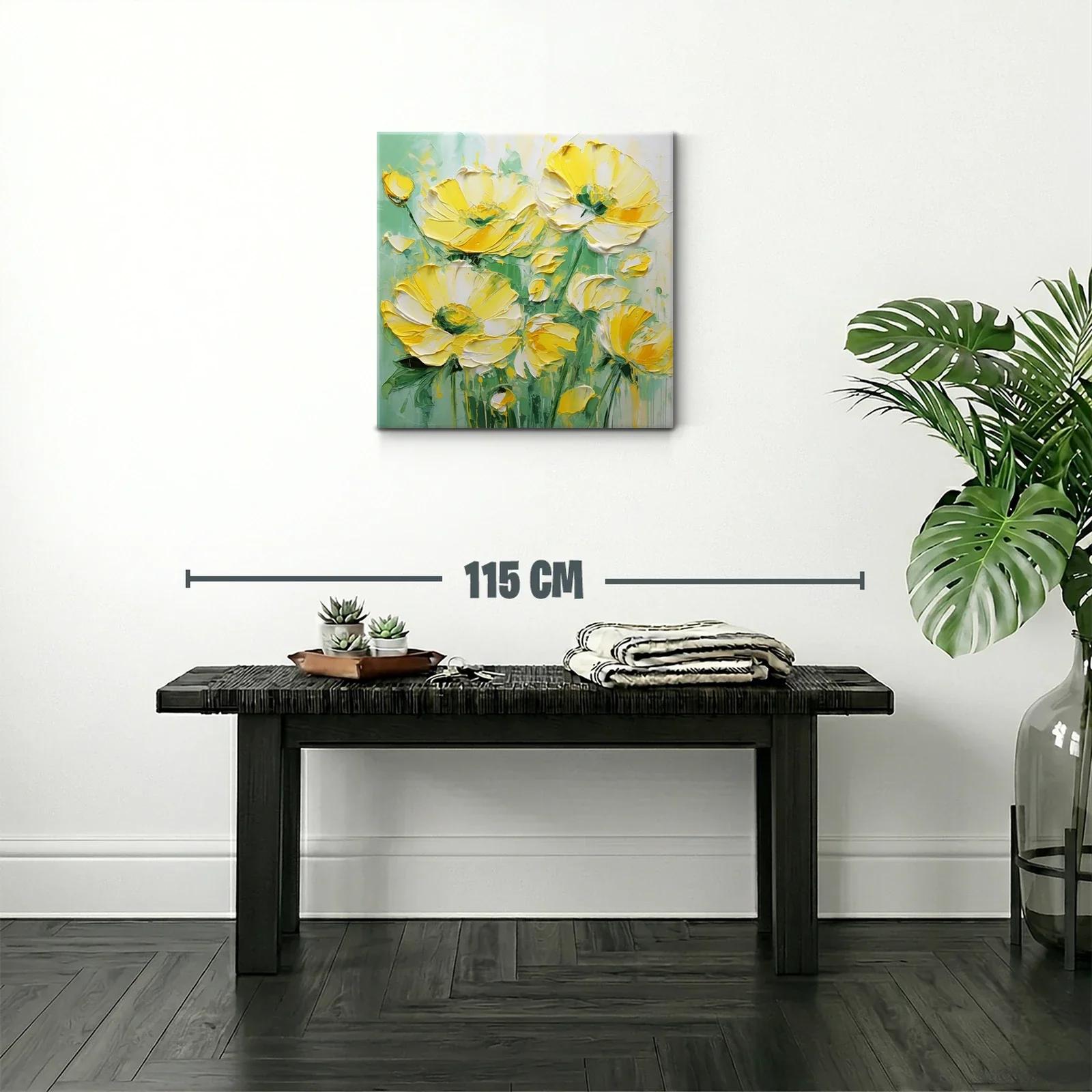 Cuadro floral en amarillo vibrante y verde suave — miniatura 2