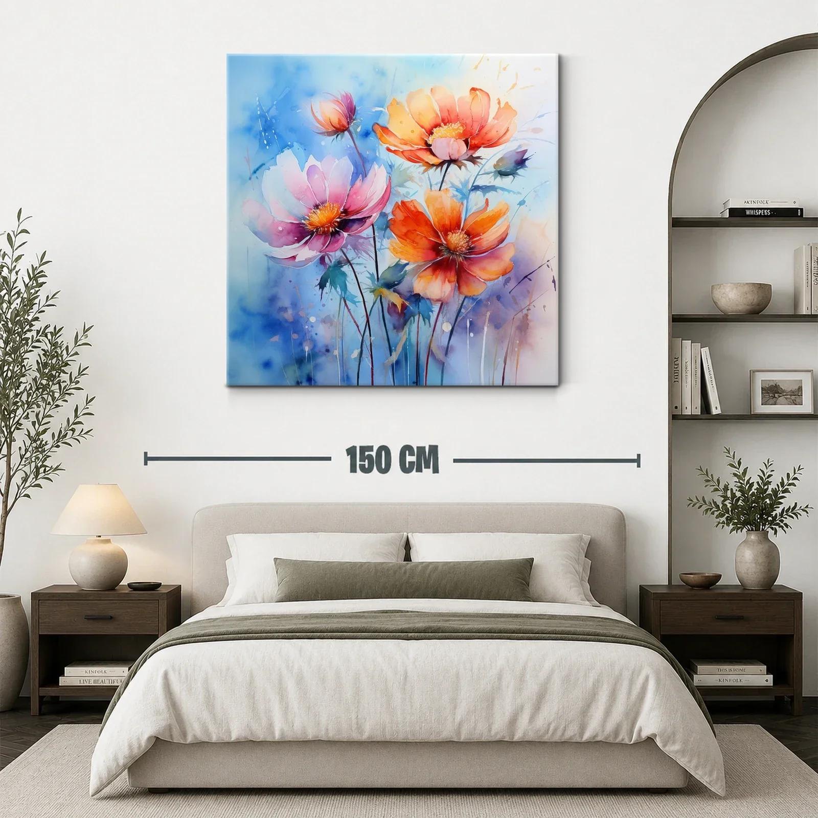 Vibrantes flores silvestres con tonos cálidos y fondo azul — miniatura 3