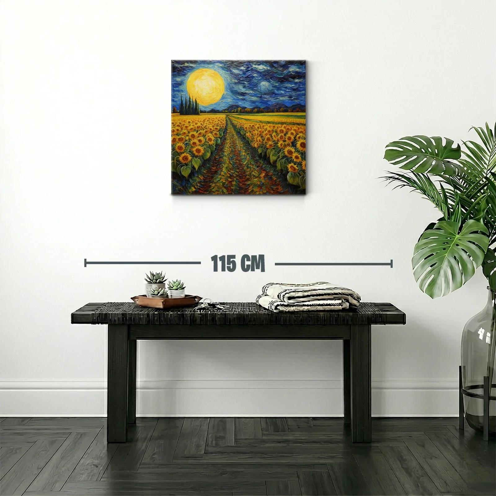 Campo de girasoles bajo una luna llena brillante — miniatura 2