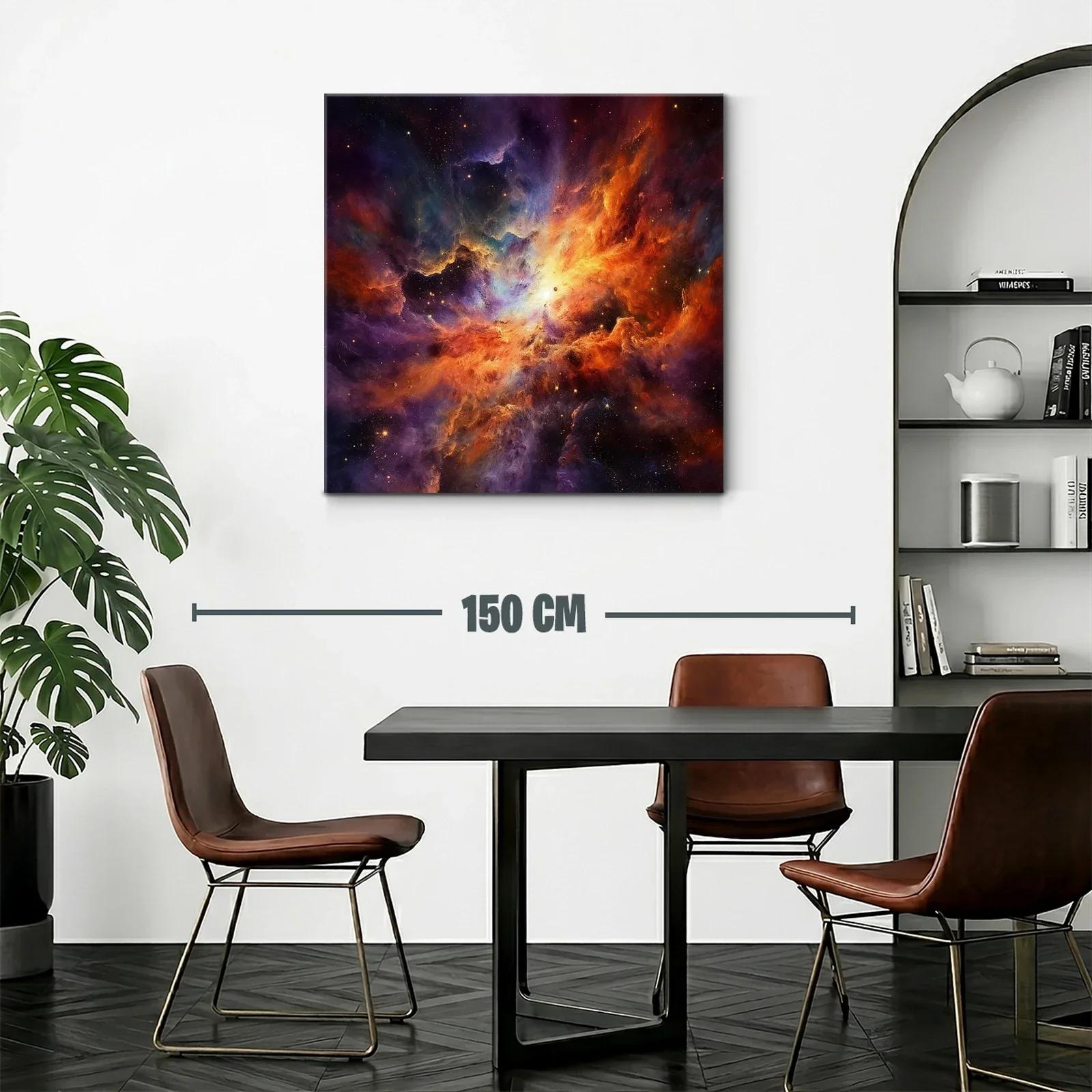 Cuadro abstracto de explosión cósmica en tonos cálidos y fríos — miniatura 2