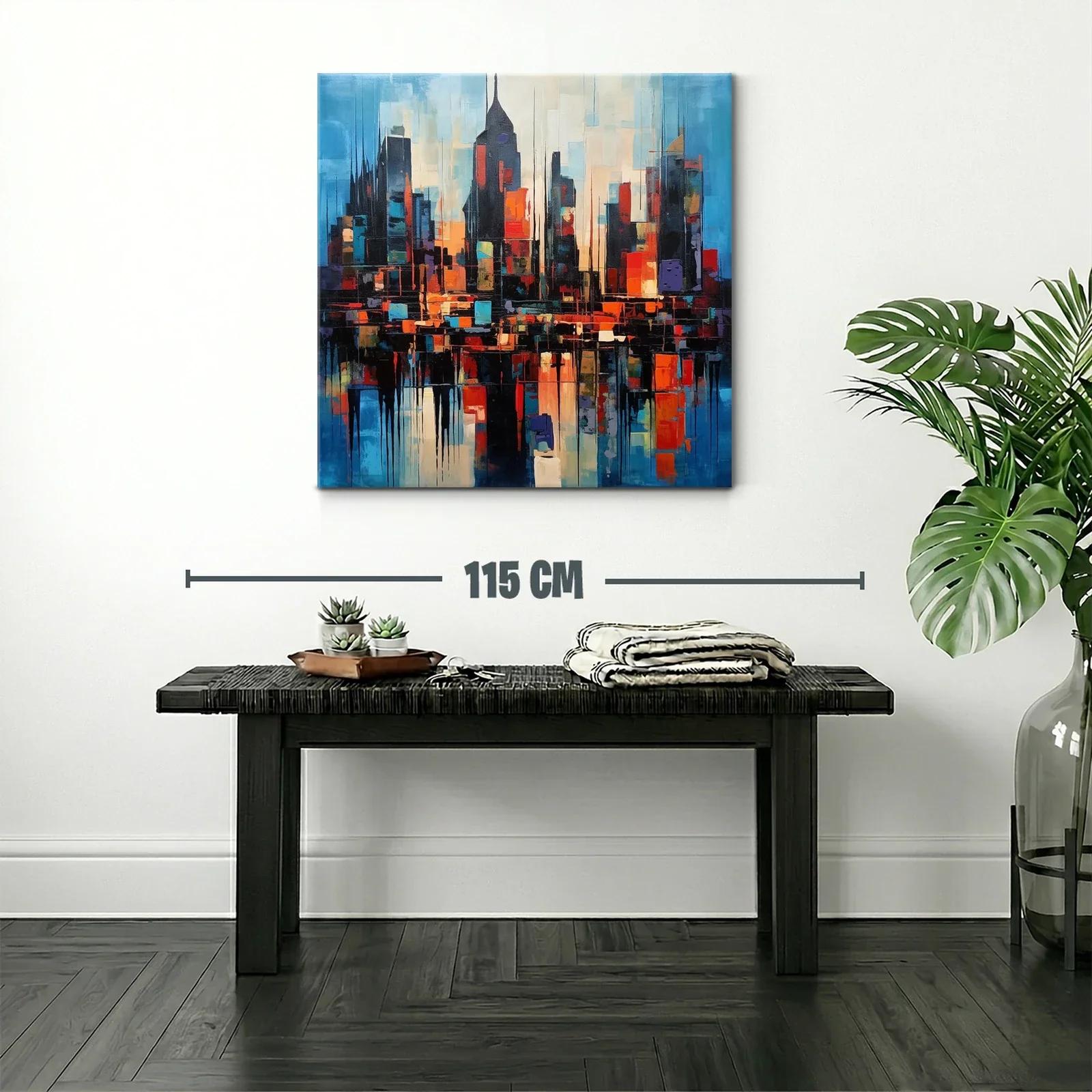 Ciudad abstracta con vibrantes tonos cálidos y fríos al atardecer — miniatura 2
