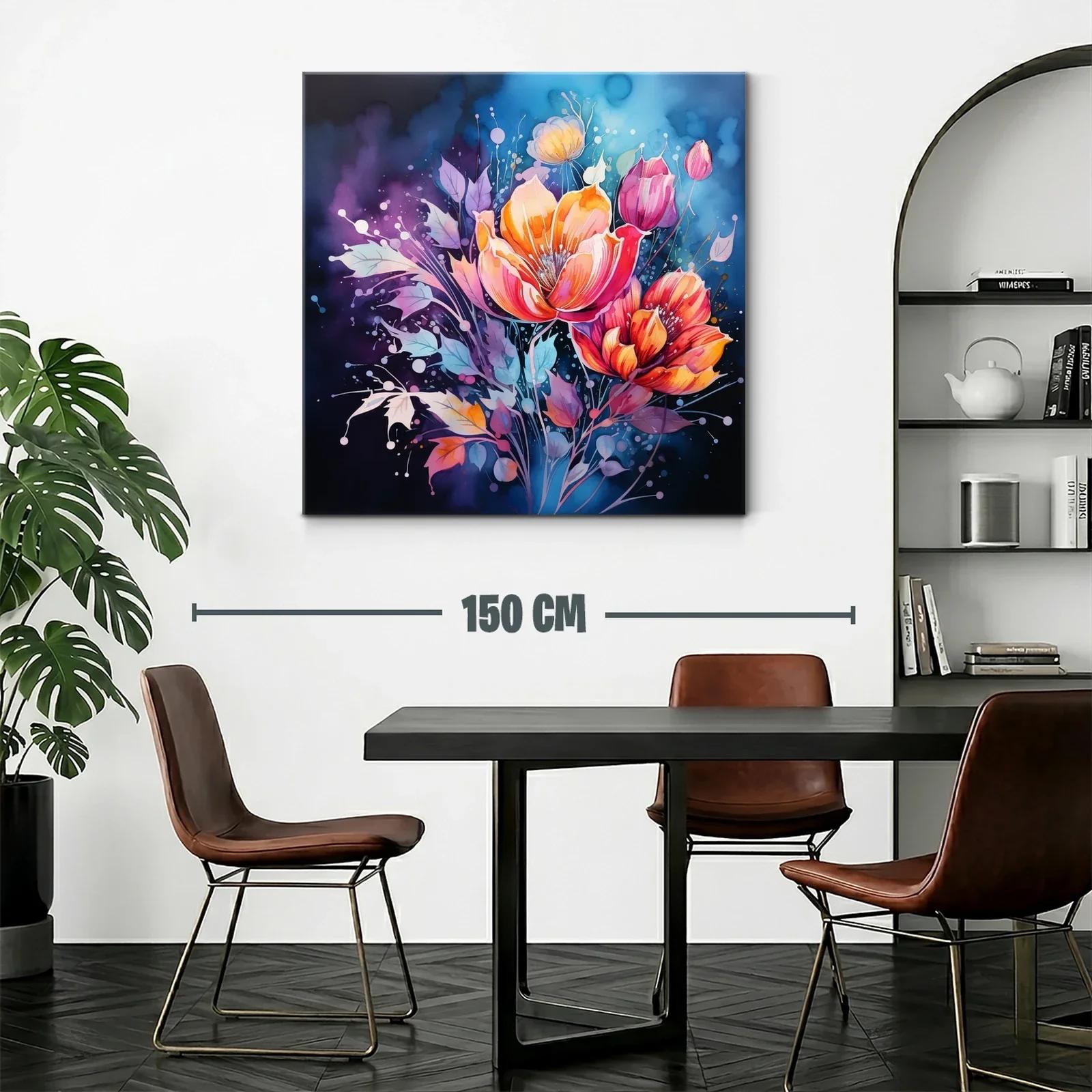 Ramo vibrante de flores en tonos cálidos y fondo azul — miniatura 2