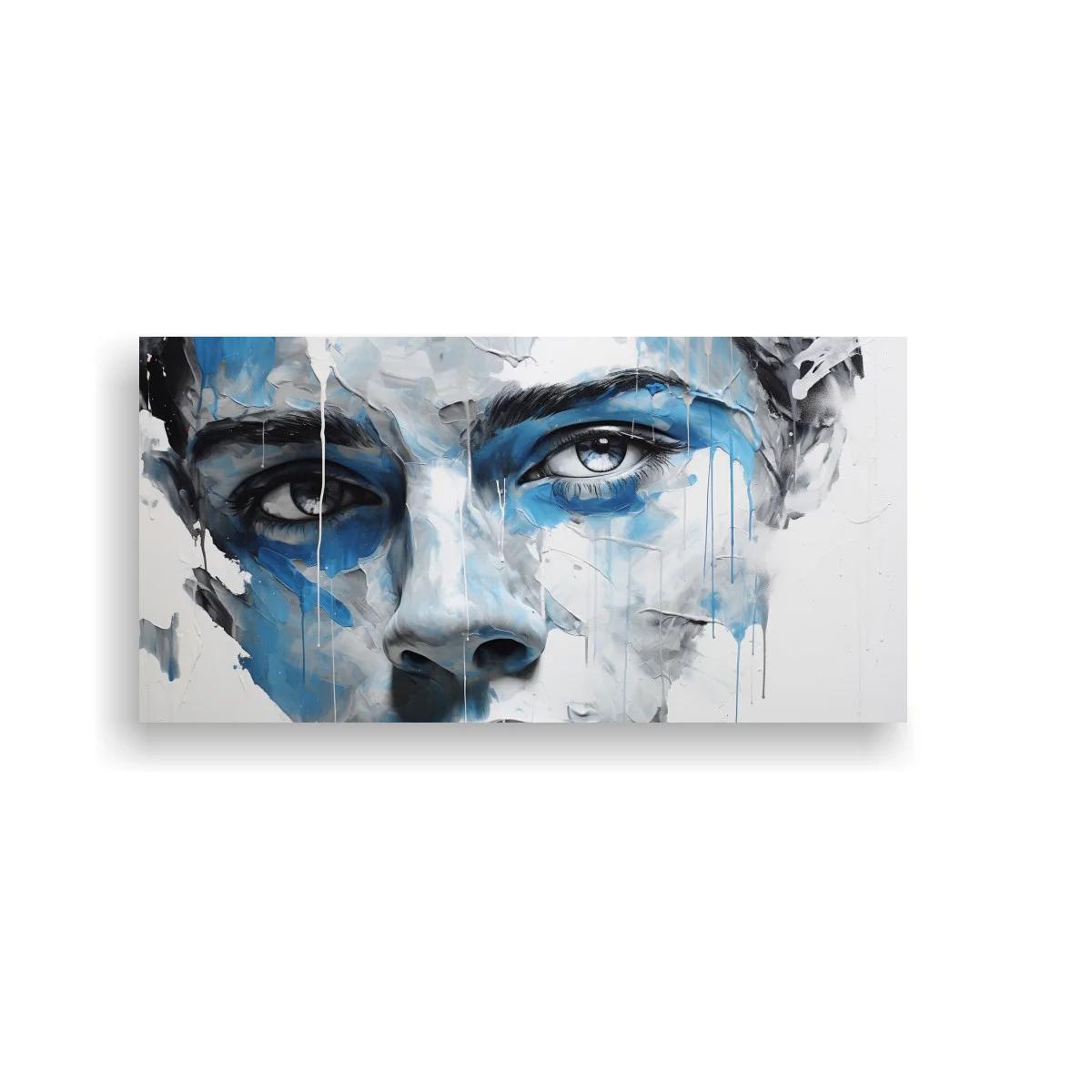 Cuadro rostro femenino con ojos azules y pinceladas desvanecidas — imagen principal