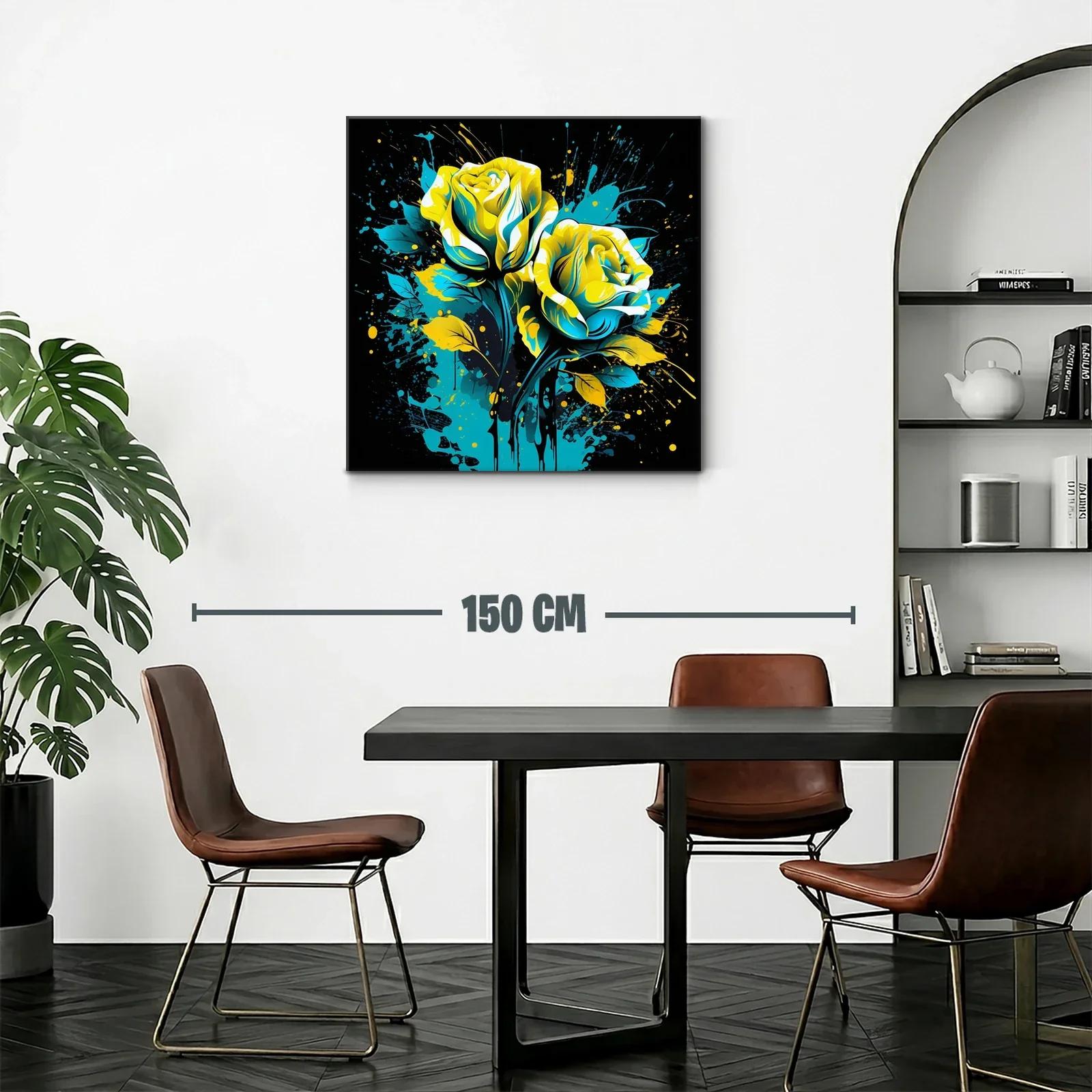Rosas vibrantes en azul y amarillo sobre fondo oscuro — miniatura 2