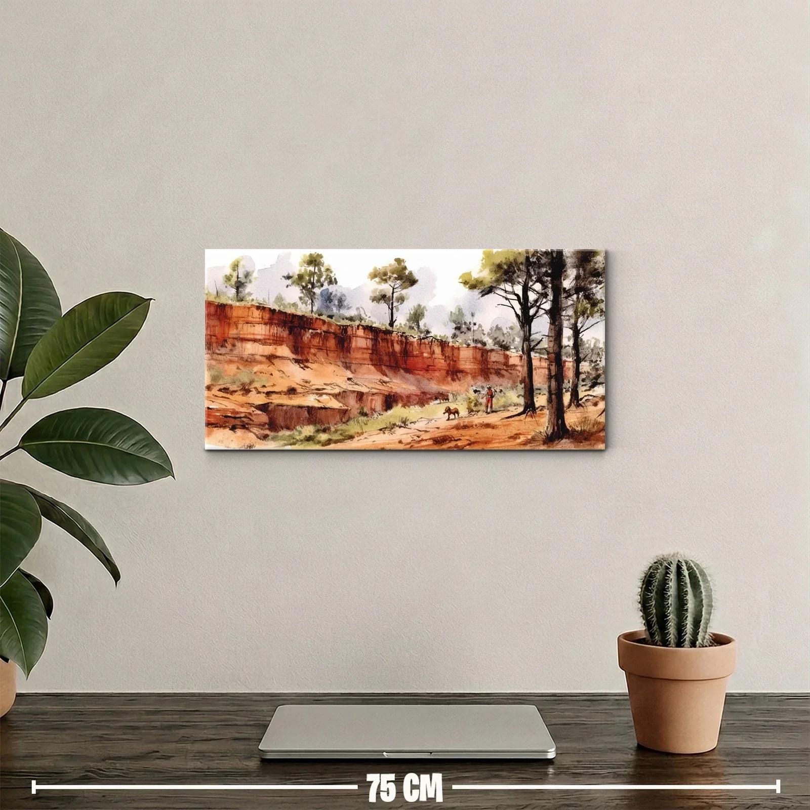 Cuadro paisaje de cañón con pinos y acantilado rojizo — miniatura 2
