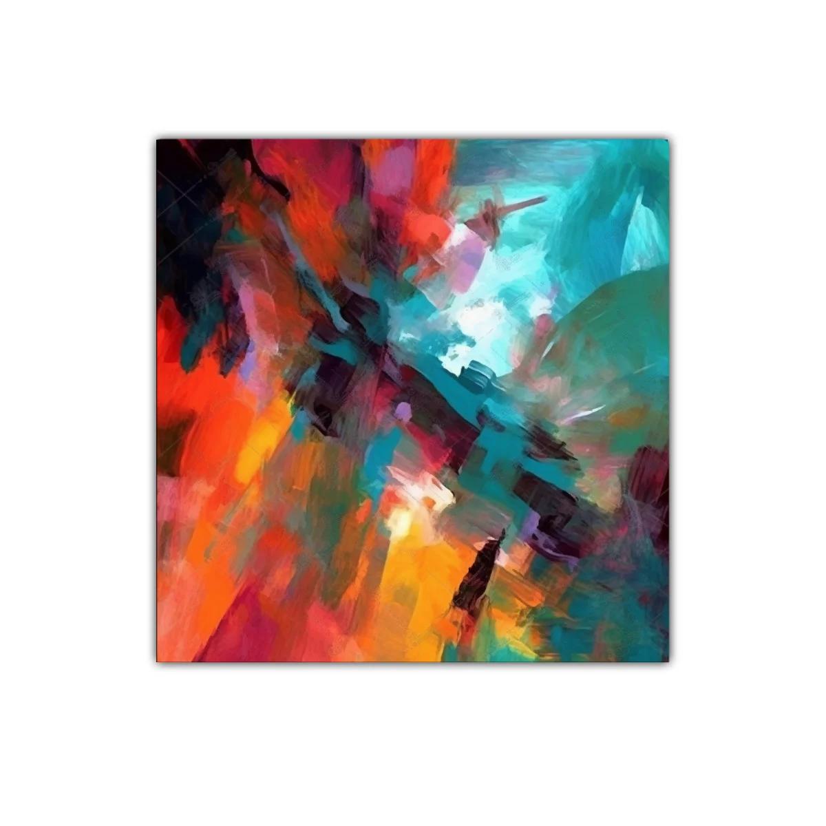 Cuadro abstracto con vibrantes tonos cálidos y fríos impactantes — miniatura 1