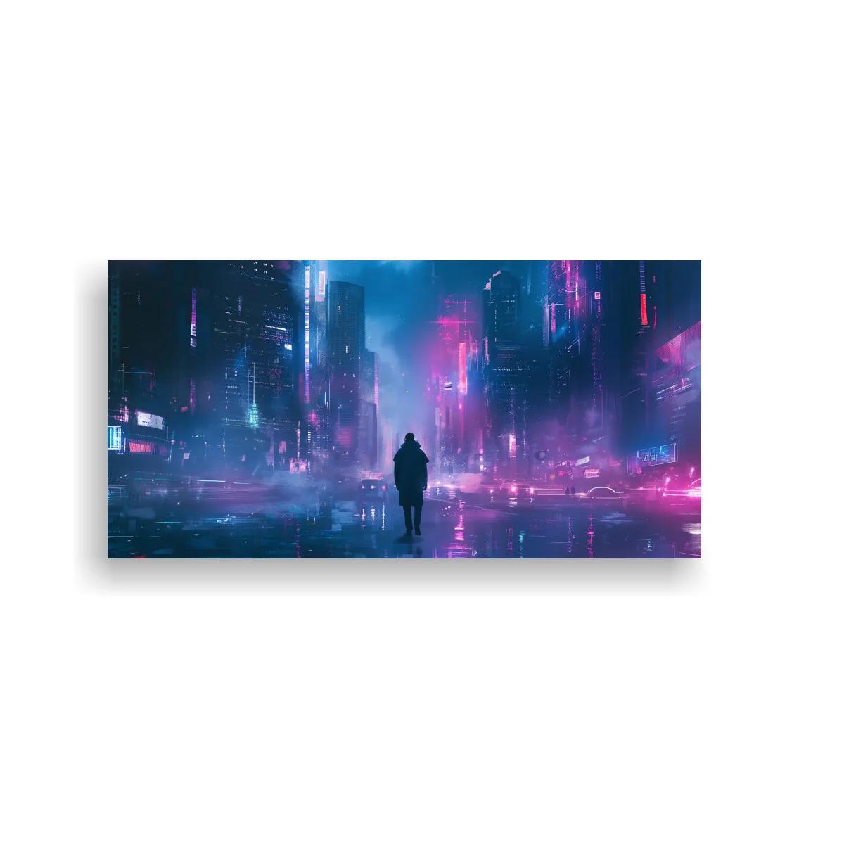 Cuadro persona solitaria en calle urbana nocturna con reflejos — imagen principal