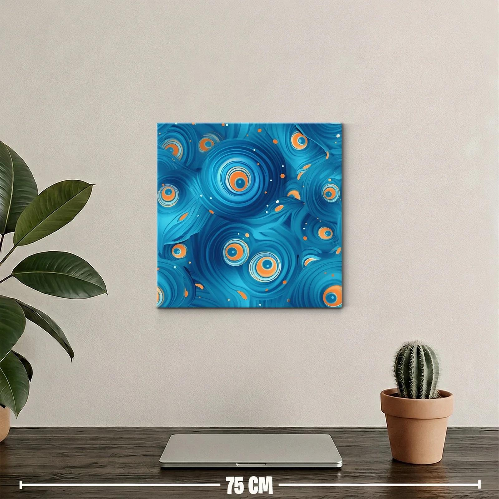 Cuadro abstracto en azules con detalles en naranja vibrante — miniatura 2