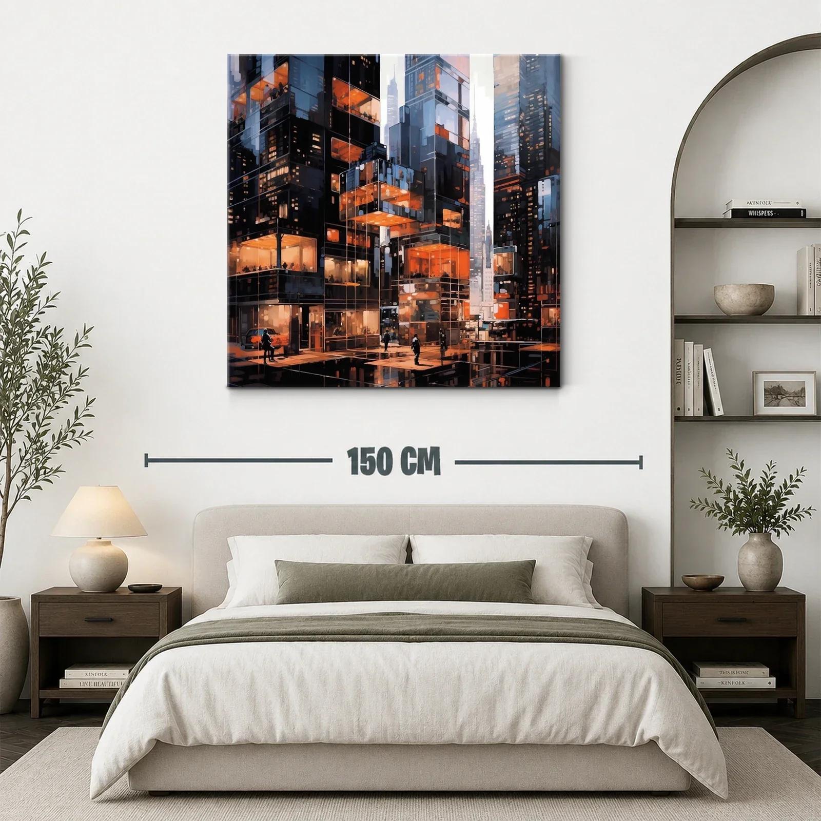 Ciudad iluminada con arquitectura moderna y reflejos urbanos — miniatura 3