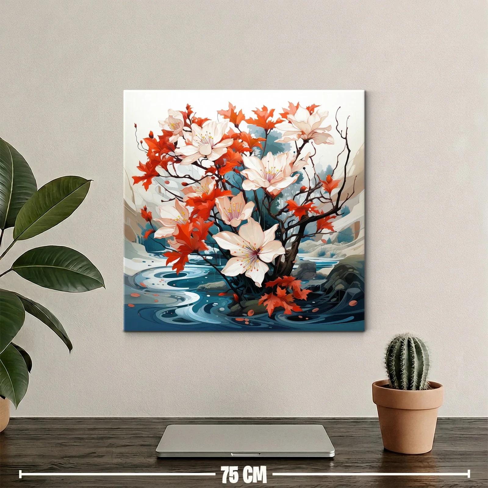 Flores blancas y hojas otoñales sobre fondo fluvial — miniatura 2