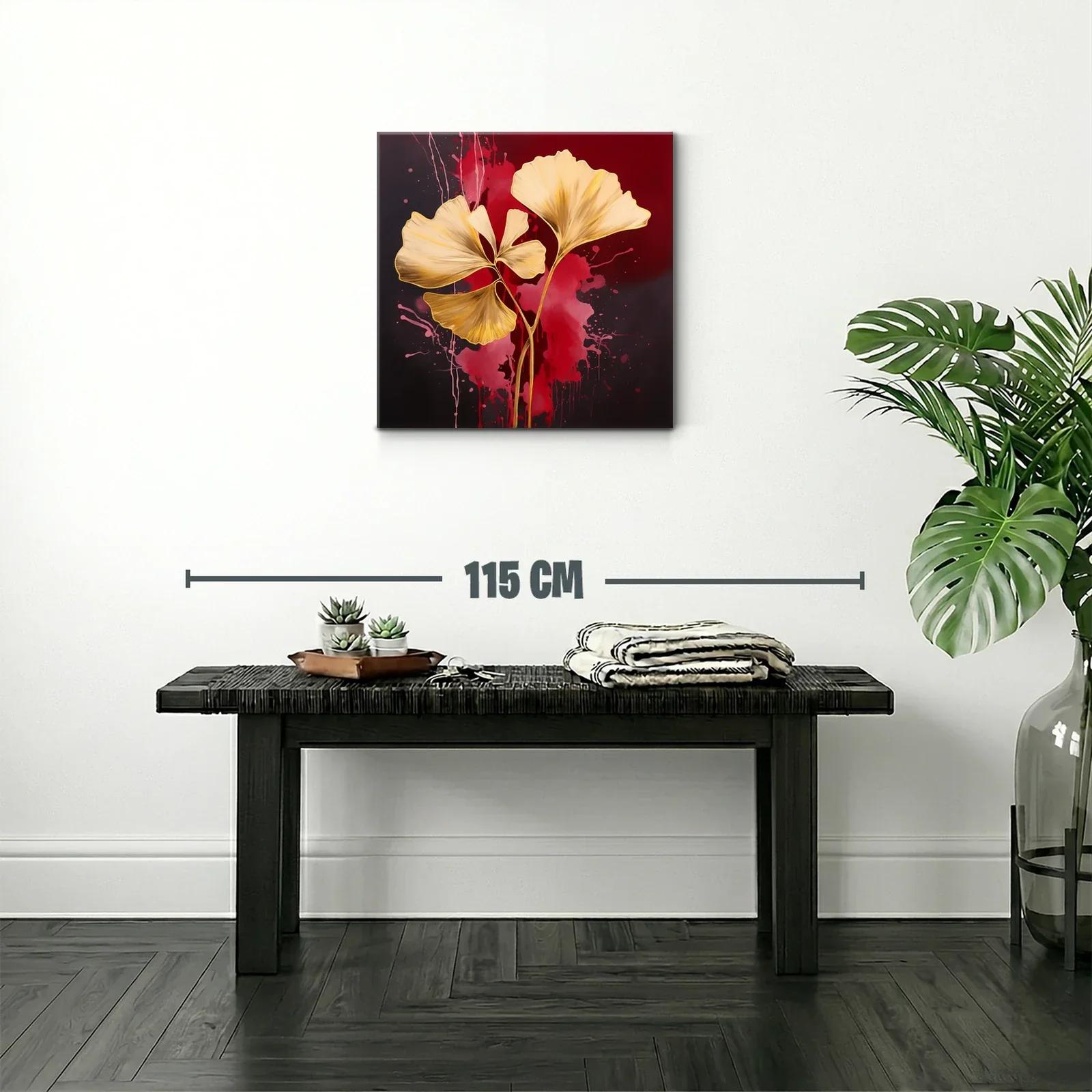 Elegancia dorada con hojas abstractas sobre fondo rojo intenso — miniatura 2