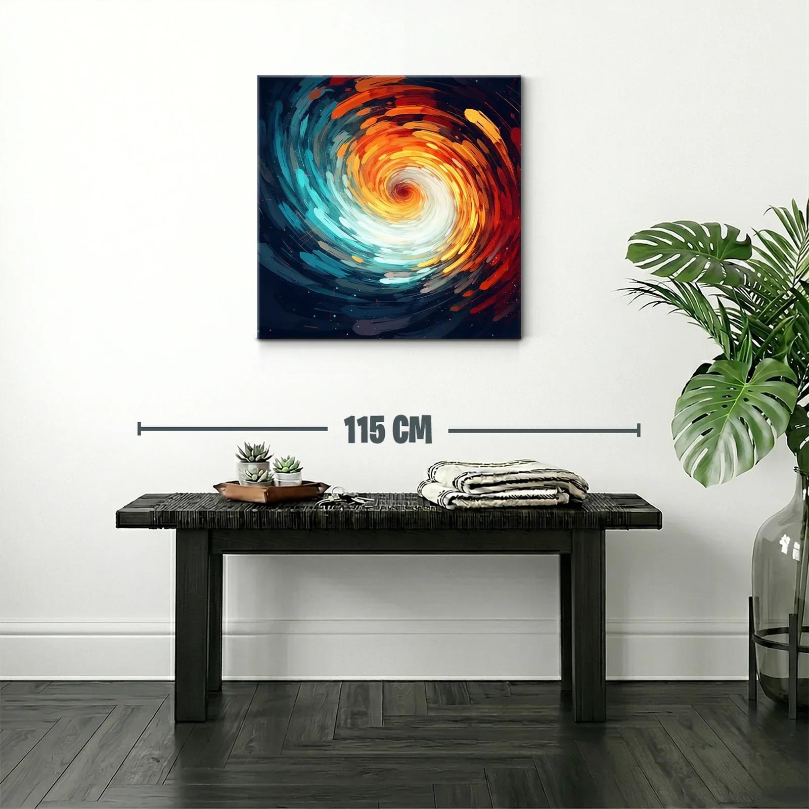 Cuadro abstracto espiral con tonos cálidos y fríos intensos — miniatura 2