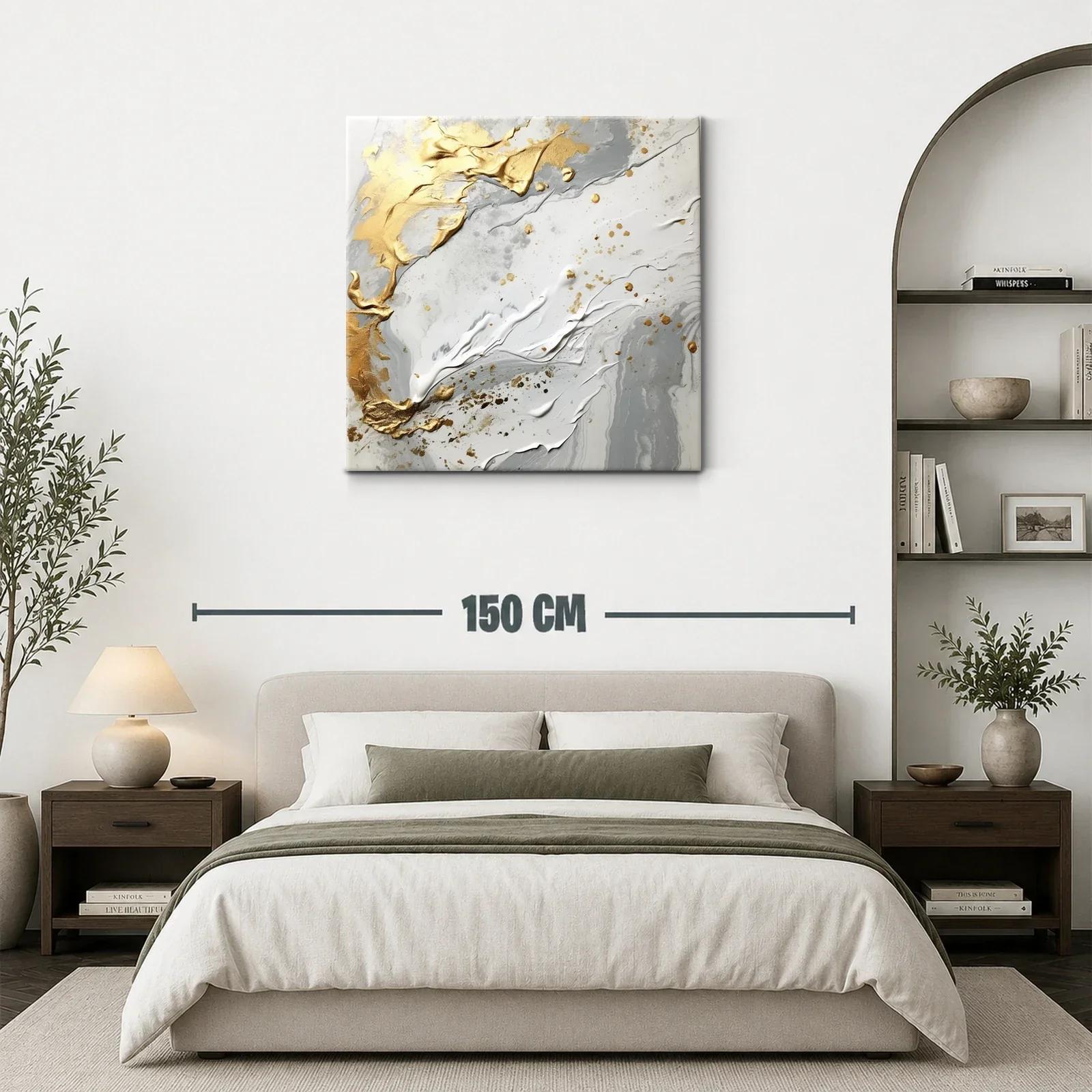 Cuadro abstracto tonos dorados y grises con relieve elegante — miniatura 3