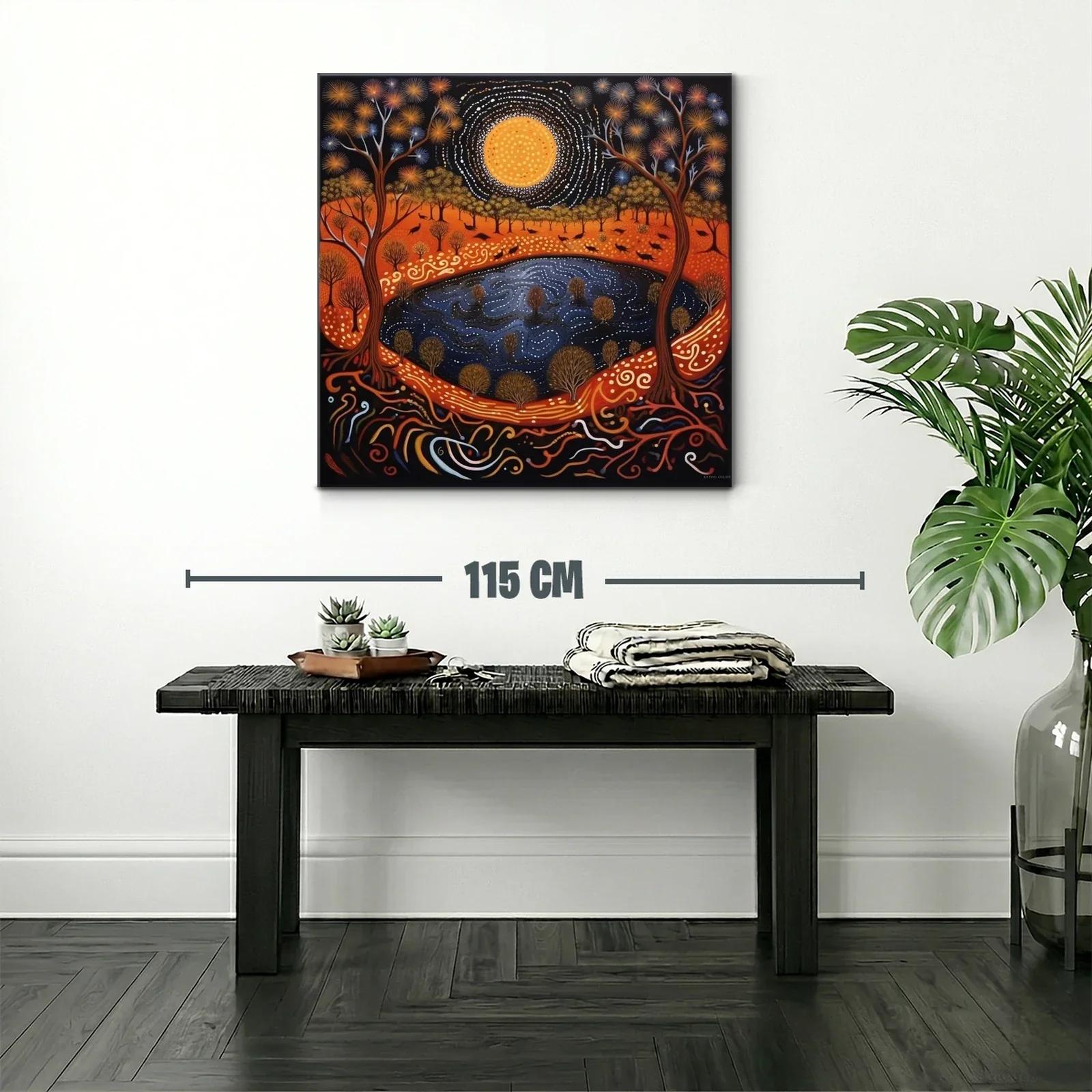 Paisaje nocturno mágico con luna brillante y árboles dorados — miniatura 2