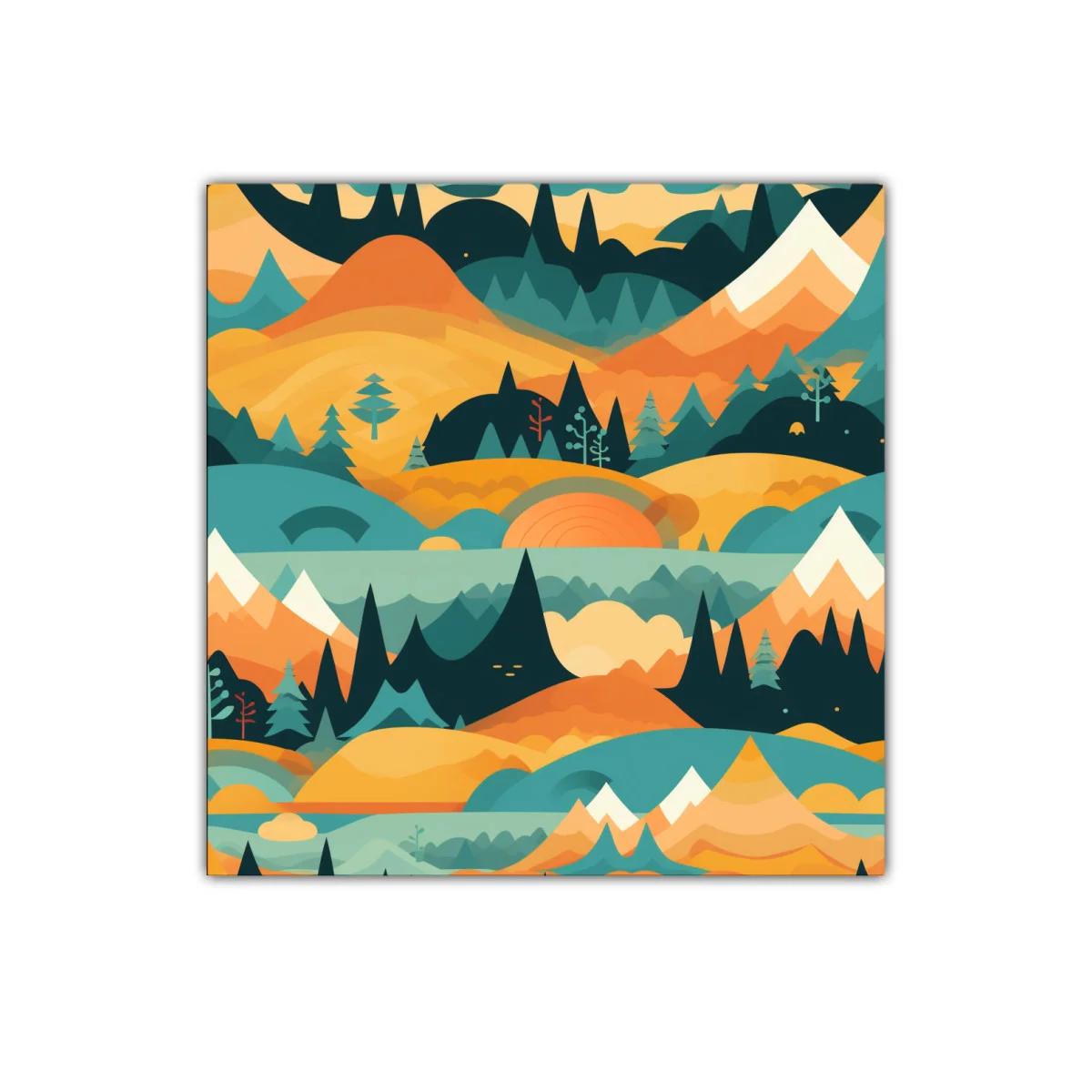 Paisaje abstracto con montañas y bosques en tonos cálidos — miniatura 1