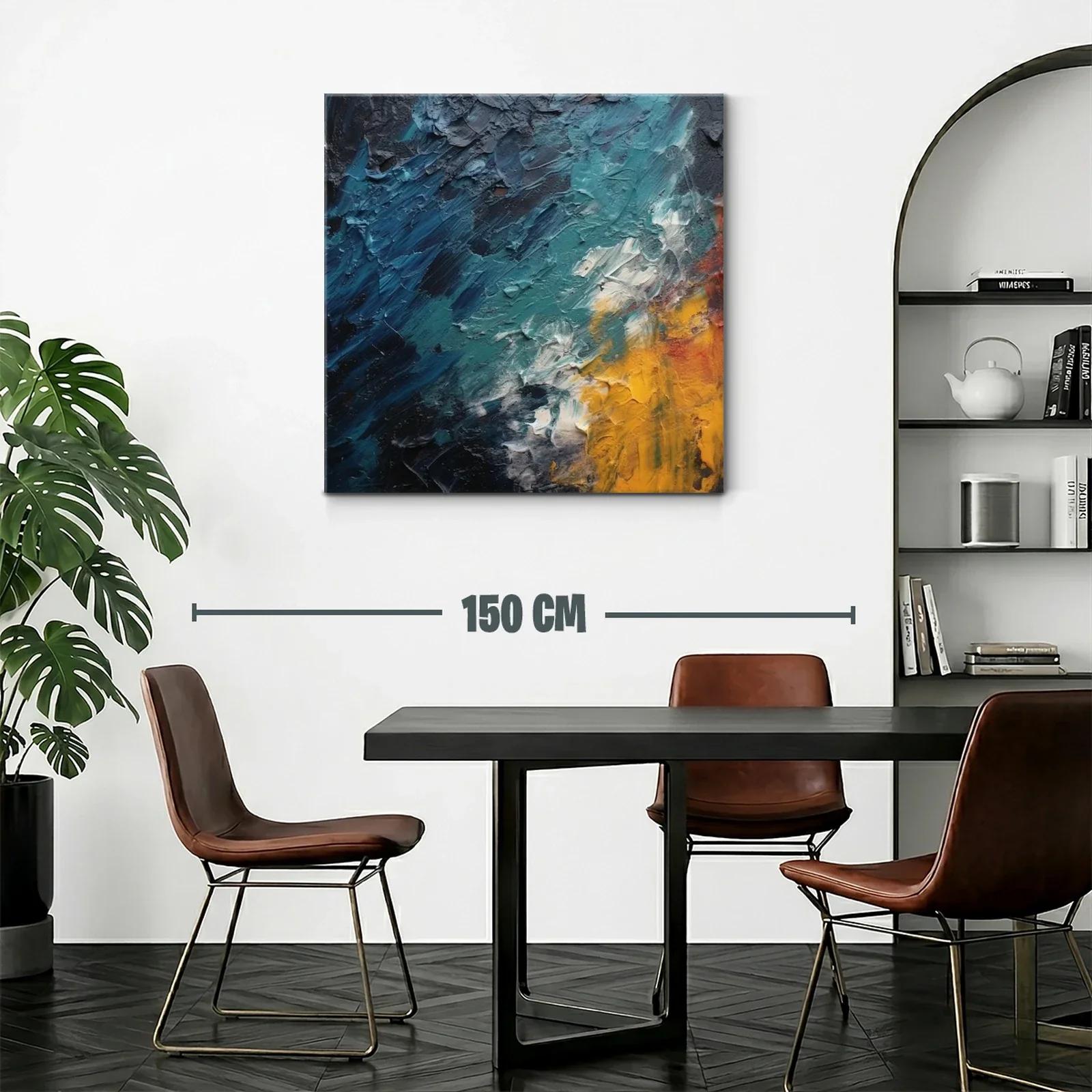 Cuadro abstracto con texturas en azul y amarillo vibrante — miniatura 2
