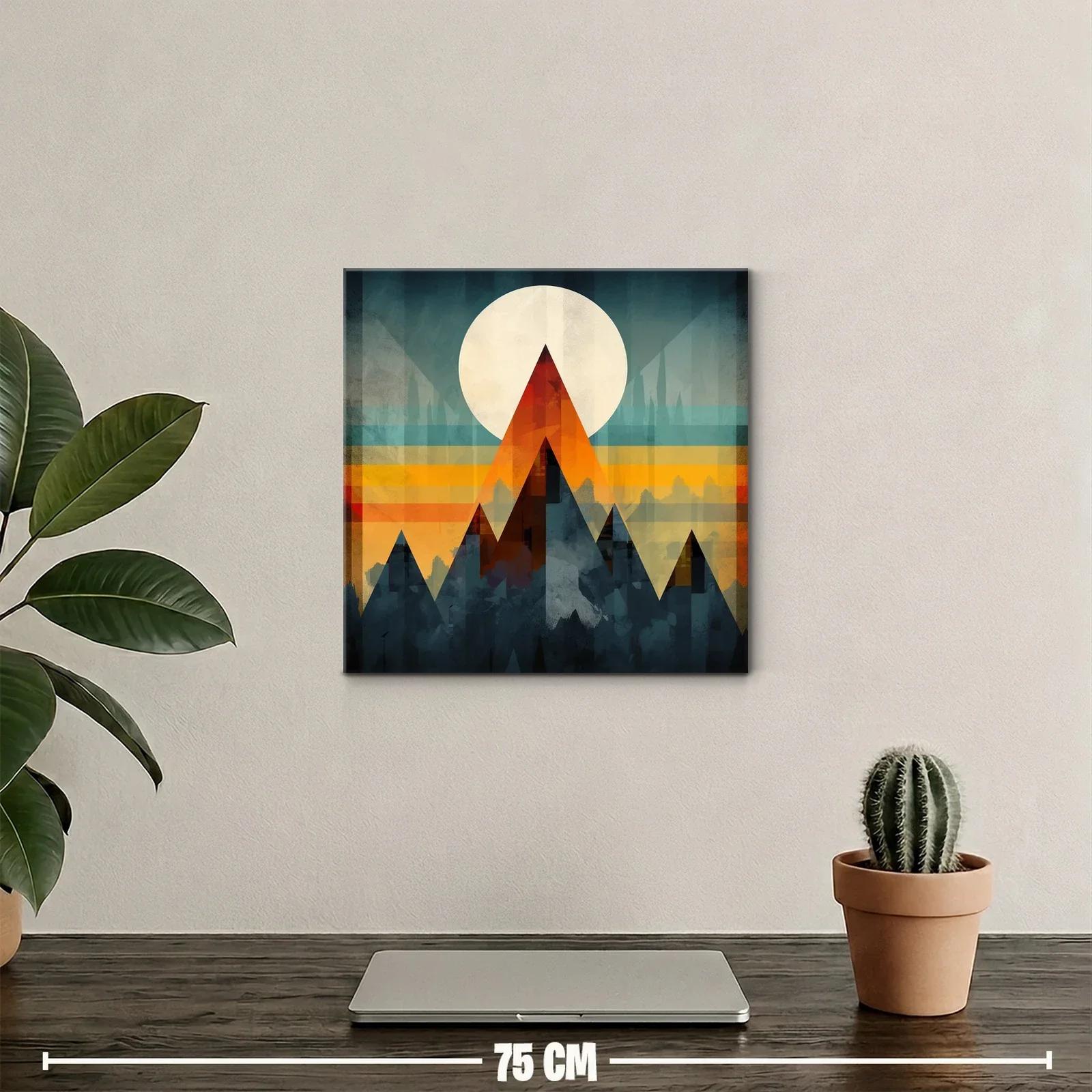 Montañas geométricas con sol radiante en tonos cálidos — miniatura 2