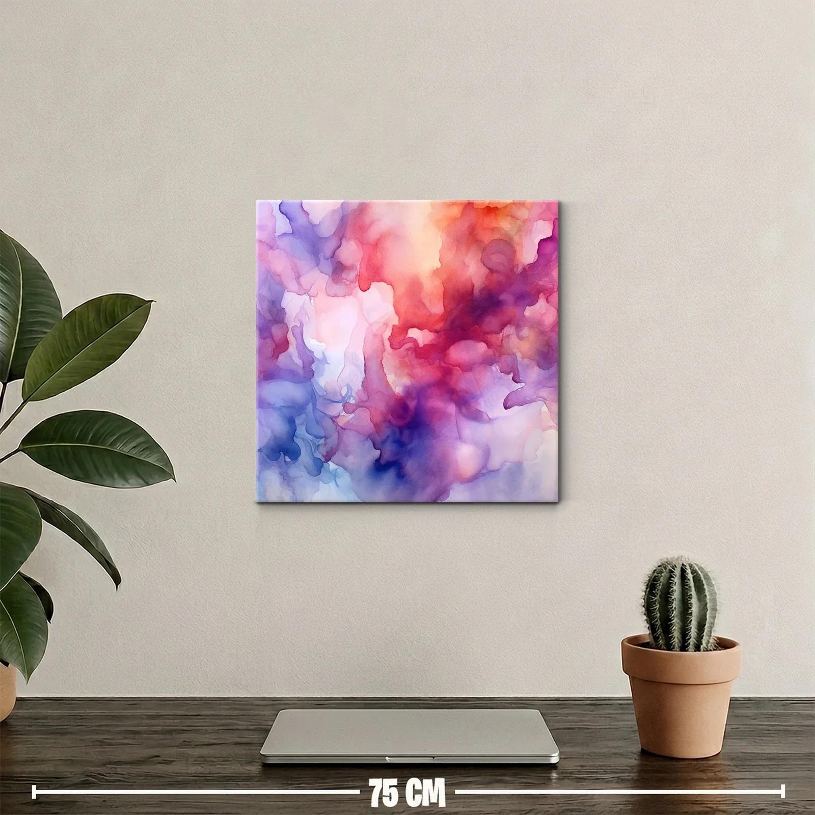 Cuadro abstracto con tonos cálidos y lilas vibrantes — miniatura 2