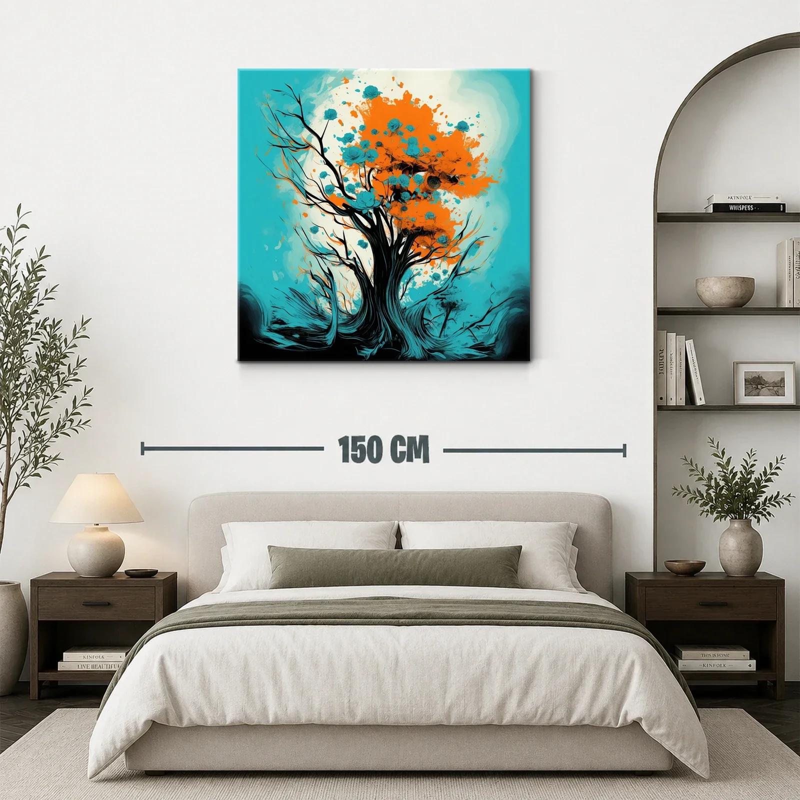 Árbol vibrante con flores azules y tonos naranjas — miniatura 3