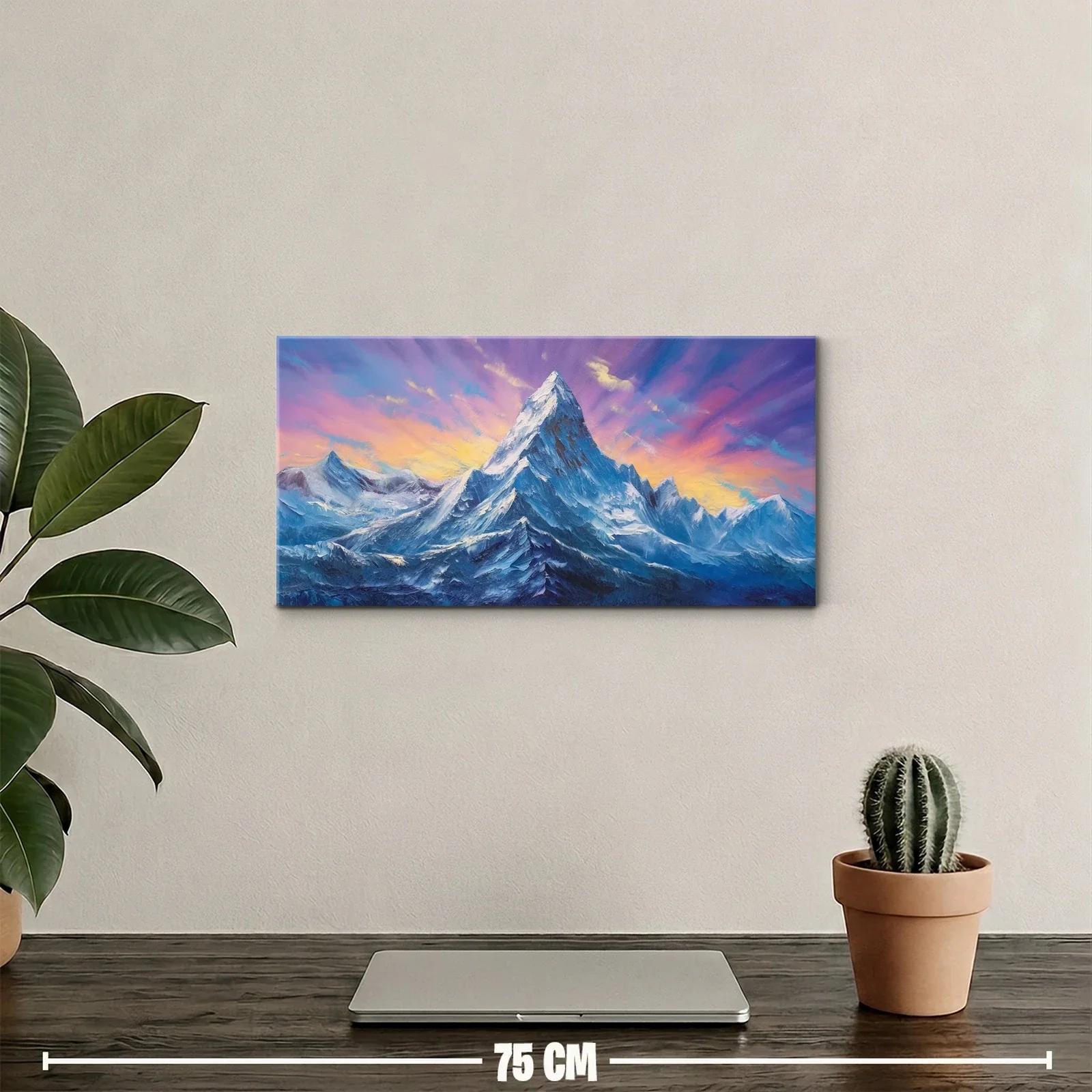 Cuadro montaña nevada con pico prominente y cielo luminoso — miniatura 2