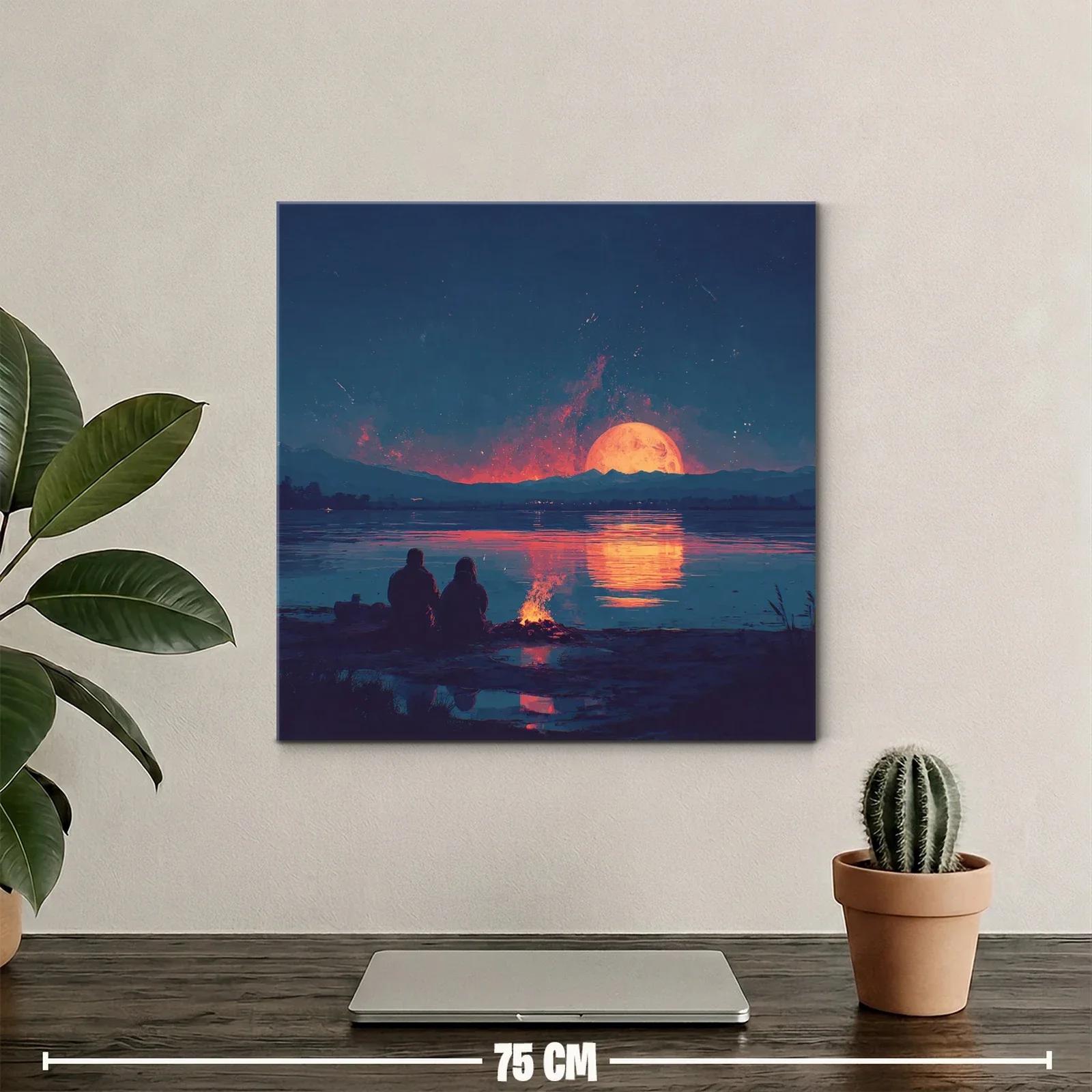 Atardecer romántico con luna llena sobre el lago tranquilo — miniatura 2