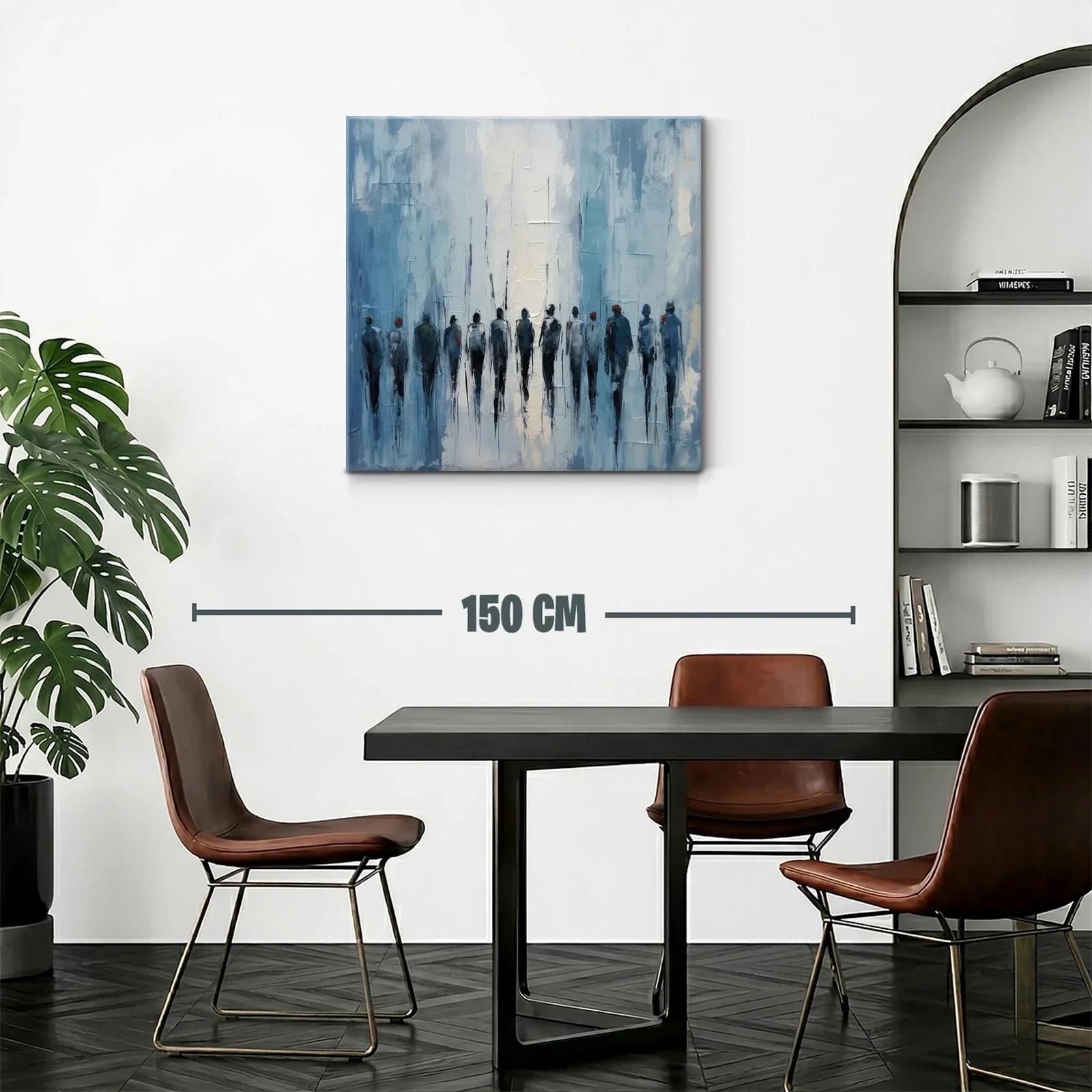 Cuadro abstracto con figuras humanas en tonos azules — miniatura 2
