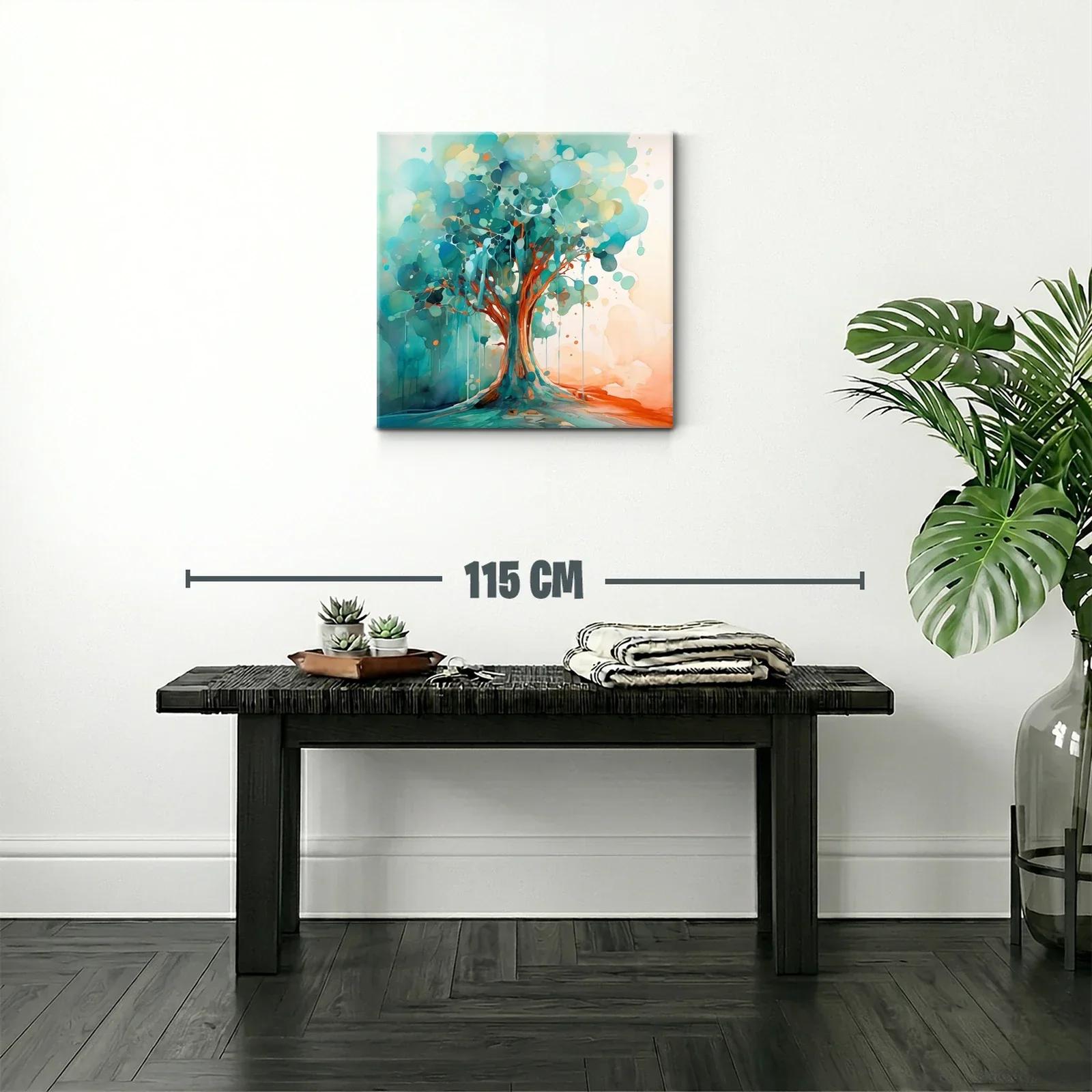 Cuadro moderno con árbol en tonos azules y naranjas vibrantes — miniatura 2