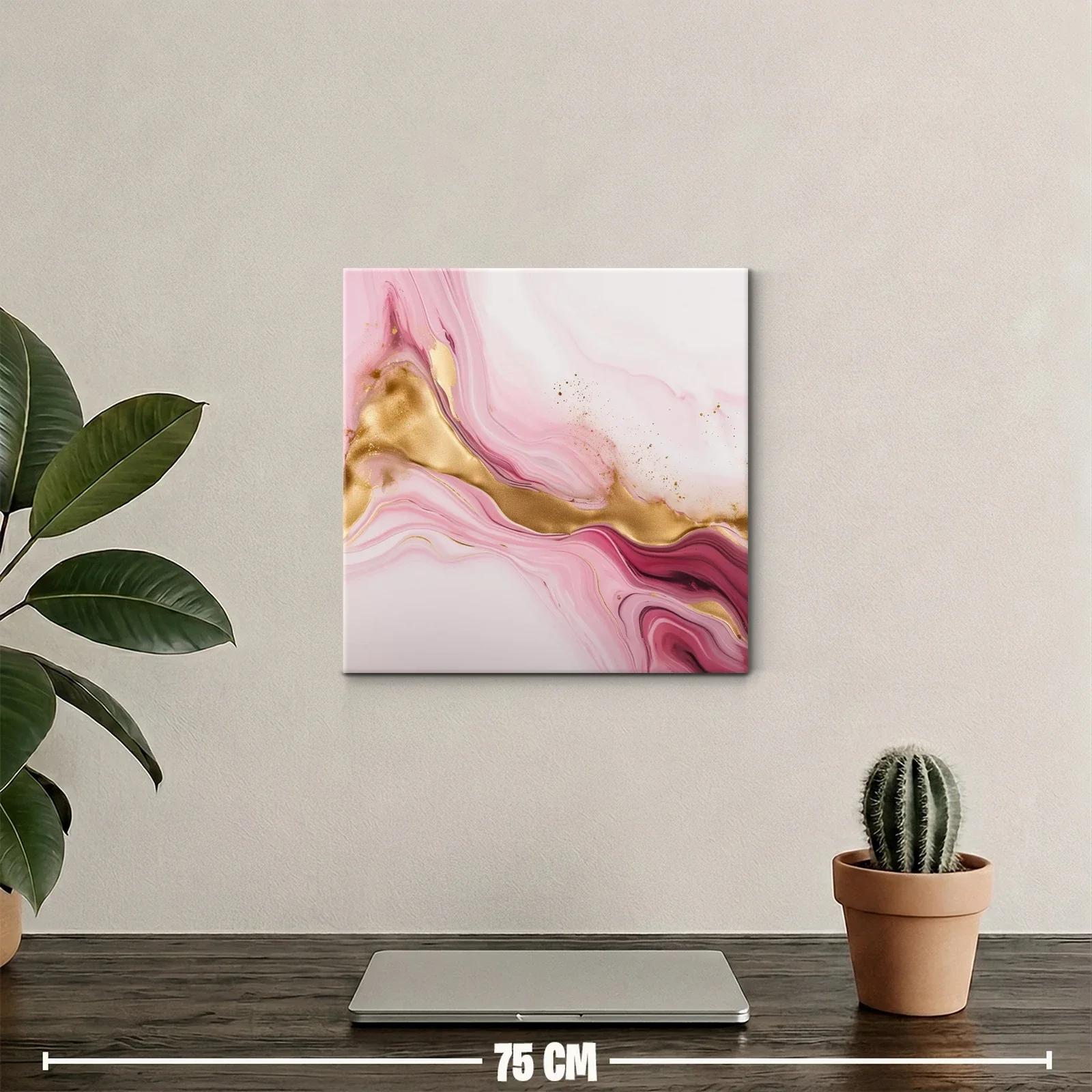 Arte abstracto en tonos rosa con detalles dorados y movimiento fluido — miniatura 2