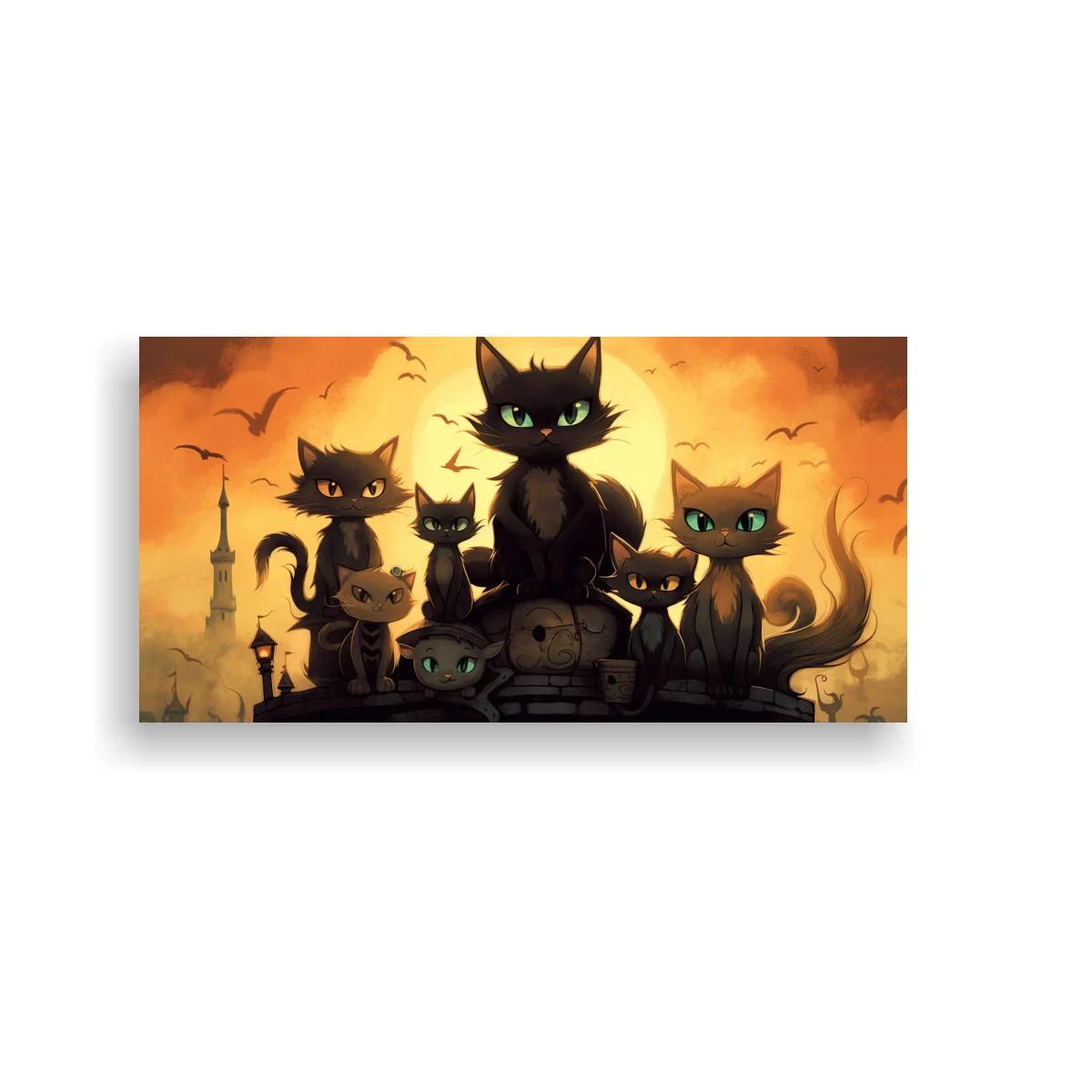 Cuadro grupo de gatos negros con luna llena — imagen principal
