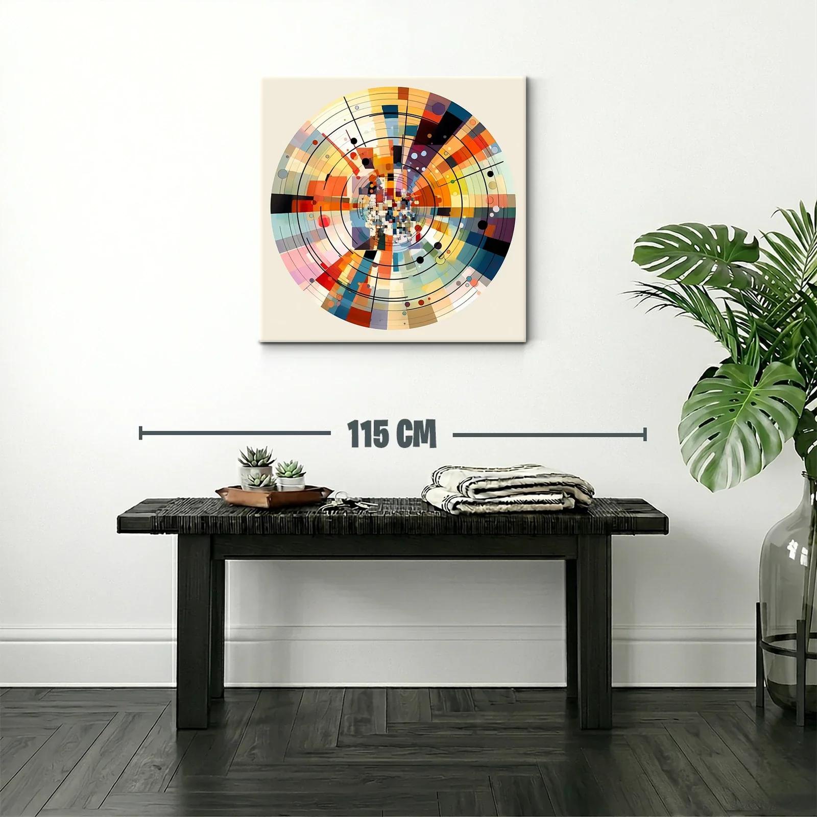 Cuadro abstracto circular con tonos cálidos y fríos modernos — miniatura 2