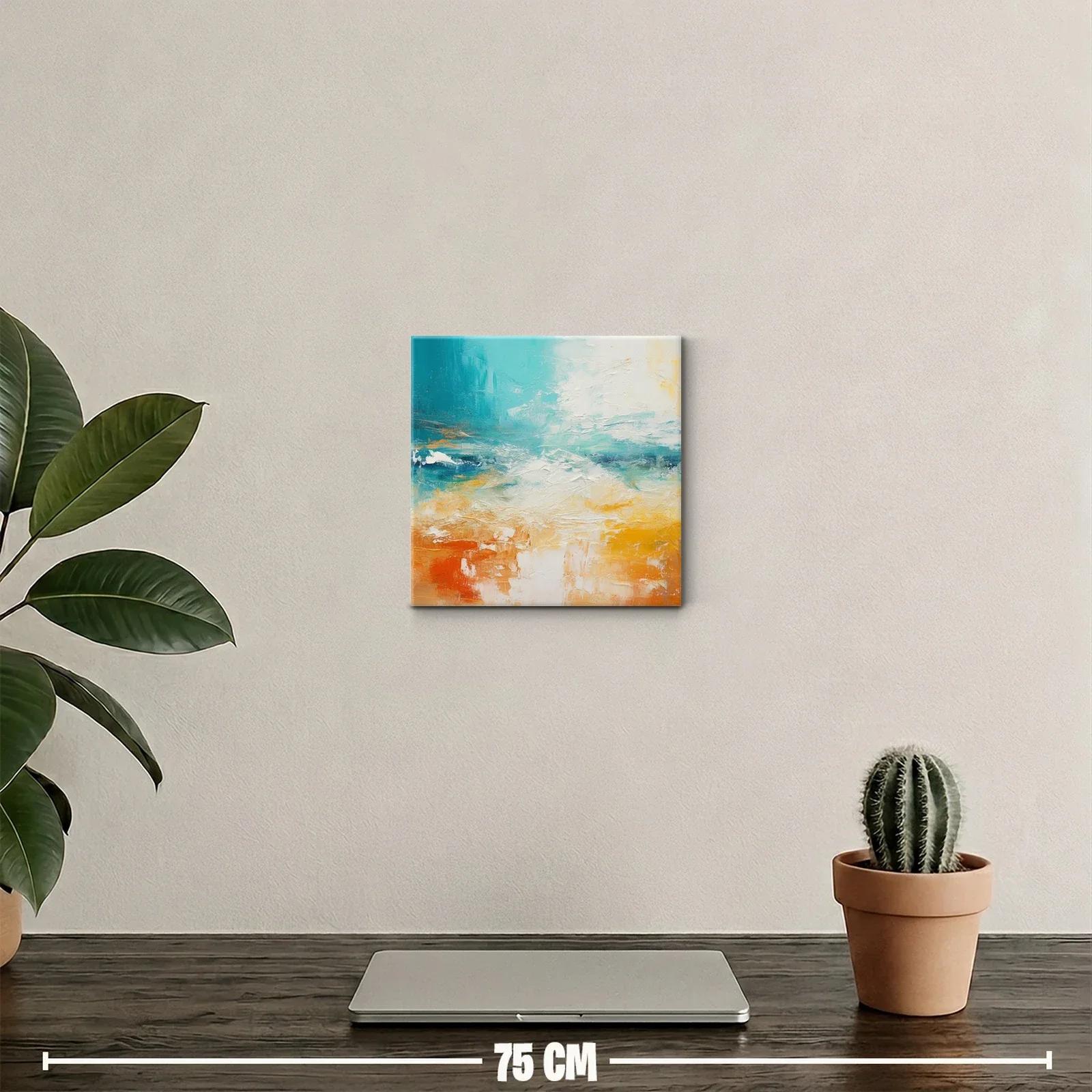 Cuadro decorativo con abstracto en tonos turquesa y naranja — miniatura 2