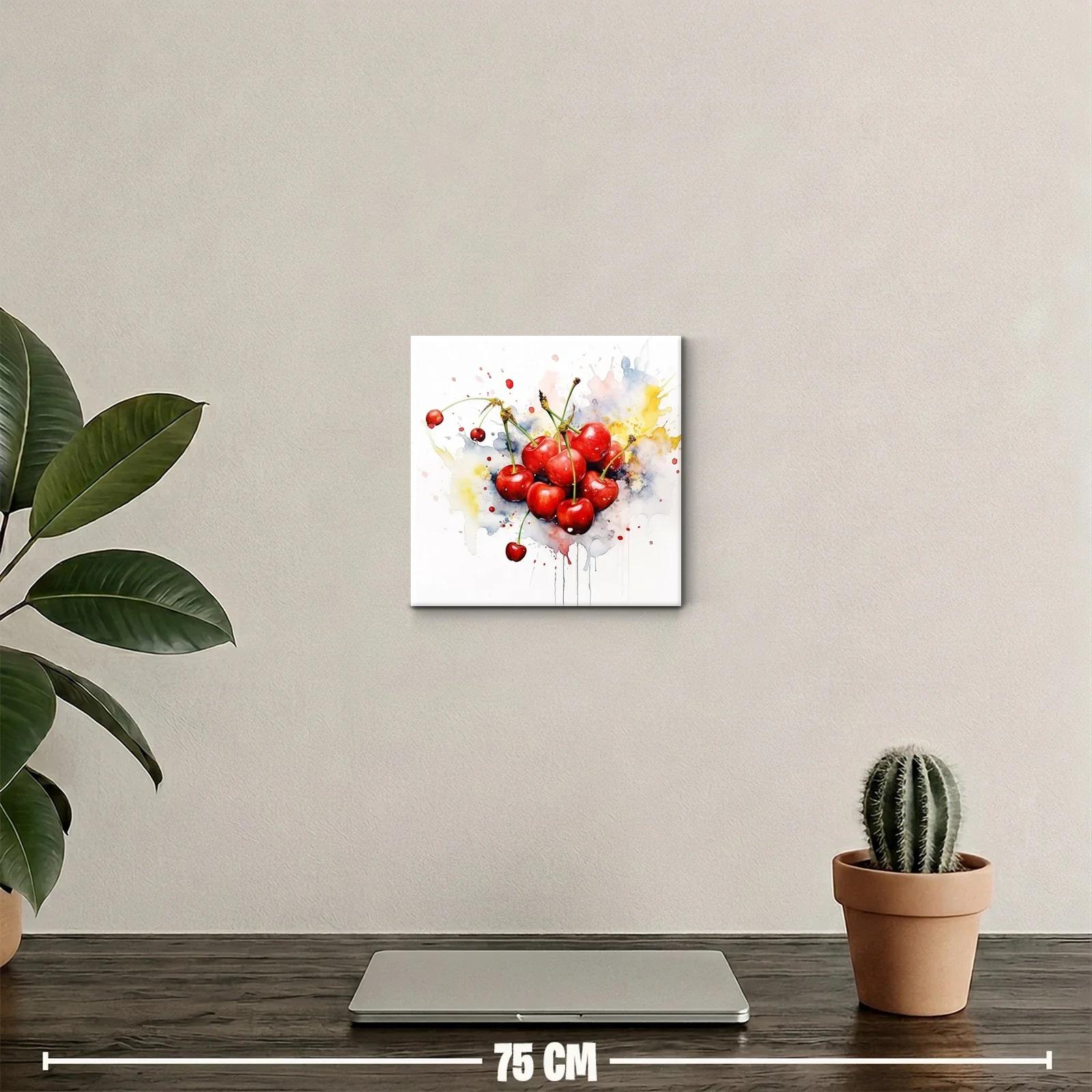 Cuadro decorativo de cerezas vibrantes con salpicaduras de color — miniatura 2