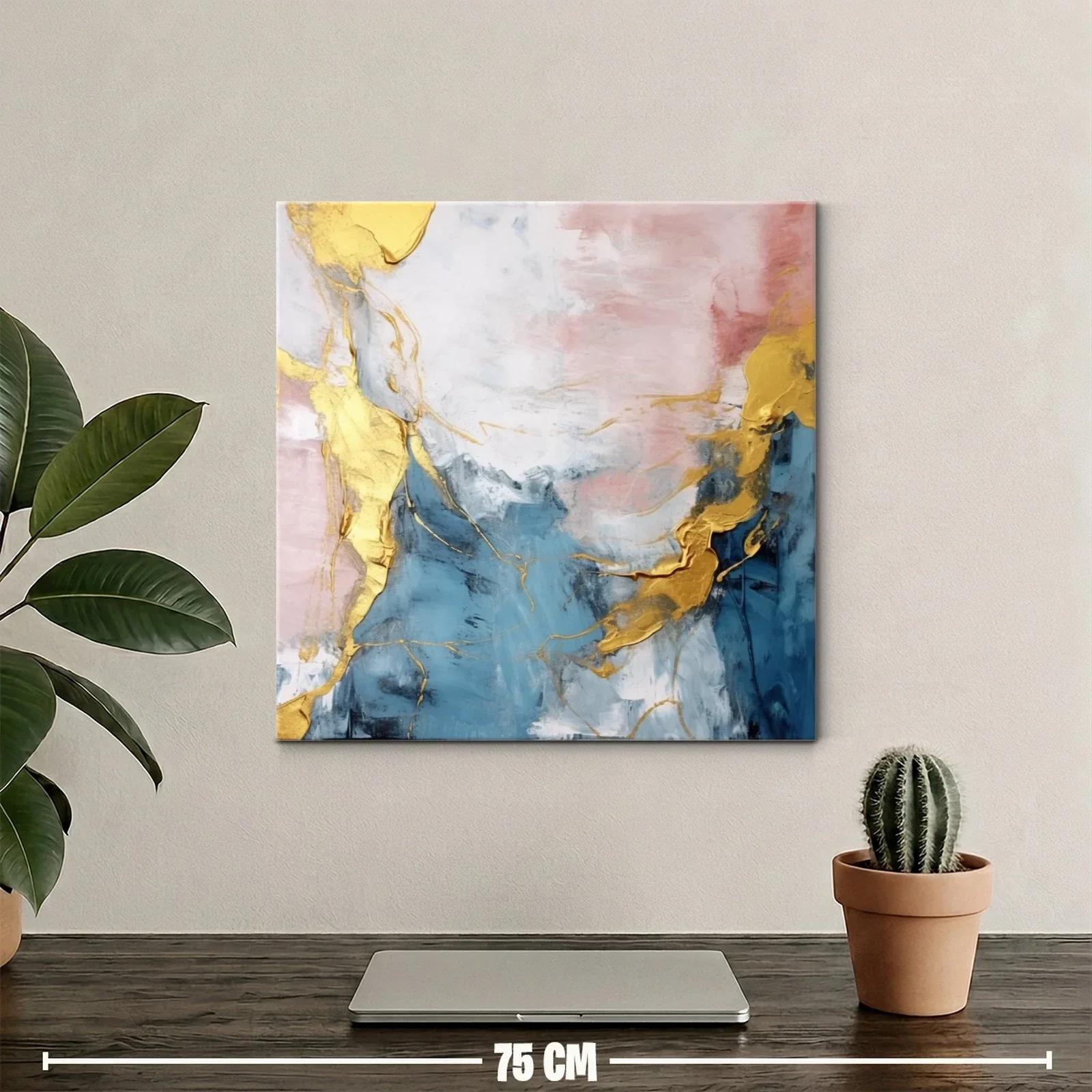 Cuadro abstracto con tonos dorados y azules suaves — miniatura 2