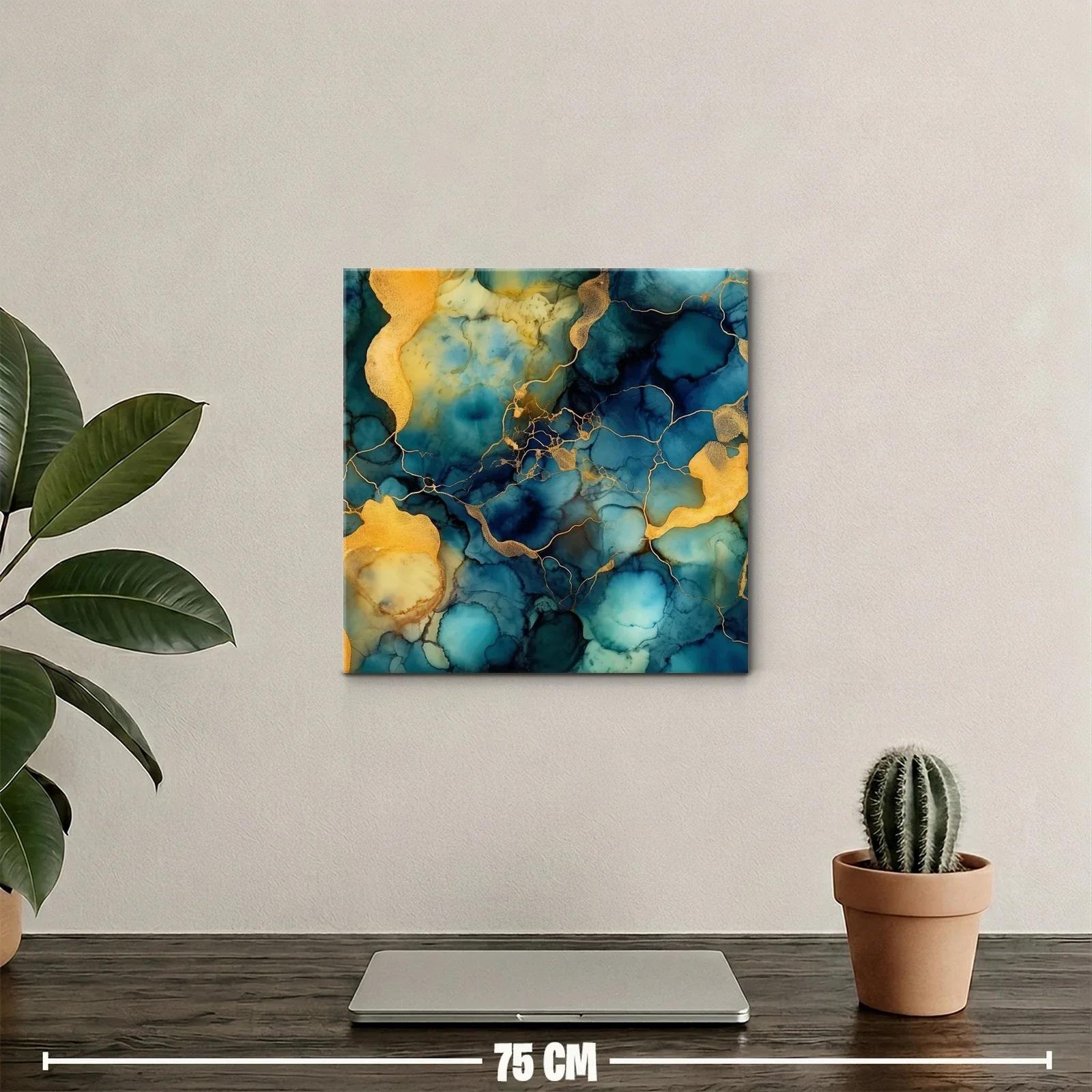Cuadro abstracto en tonos azules y dorados modernos — miniatura 2
