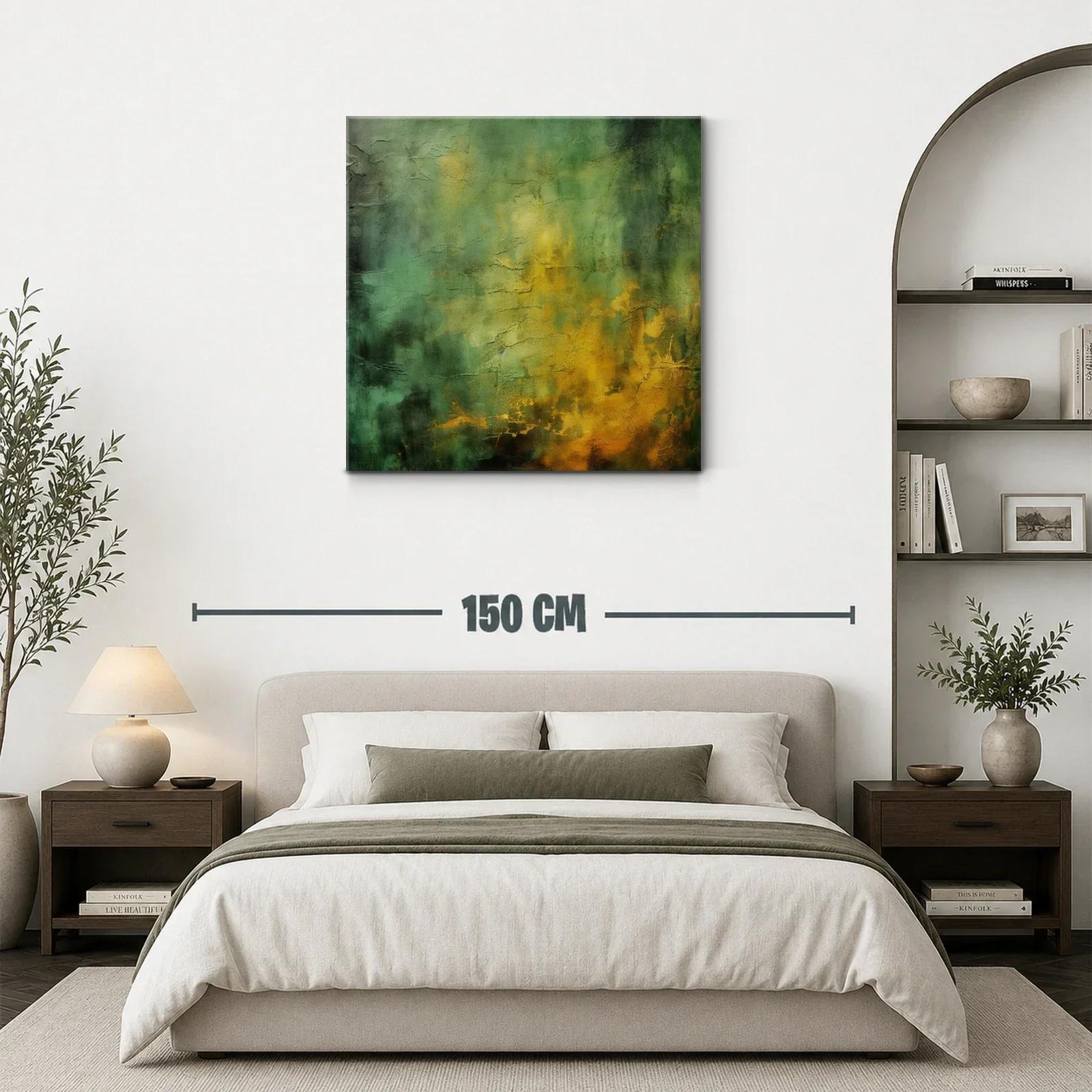 Cuadro abstracto con texturas en tonos verdes y dorados — miniatura 3